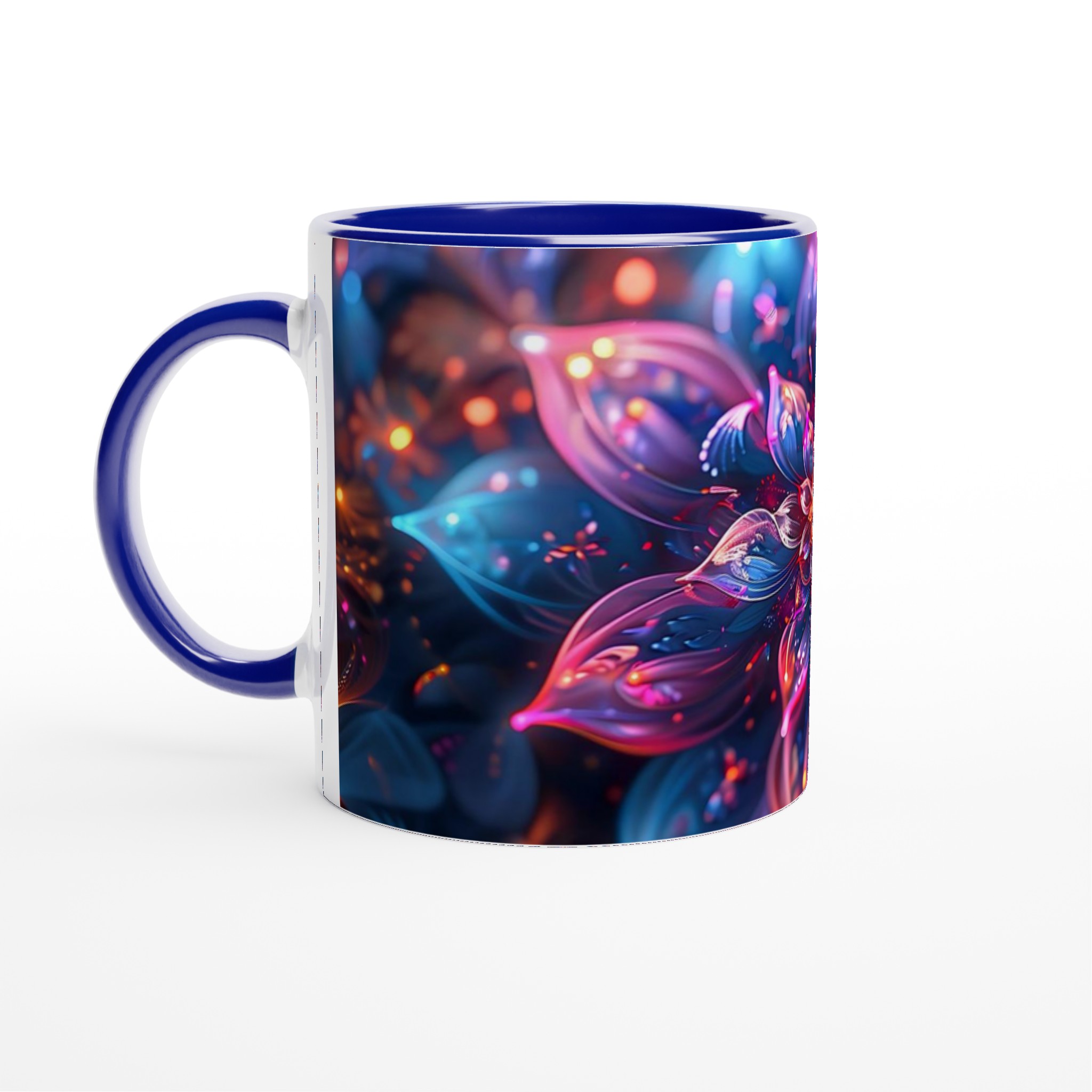 Abstrakt Fluorescerande Blomstermugg – Vibrerande 11oz Keramikmugg i ditt färgval 2 4b088dd1-abda-41ed-8919-4288c9d20b76