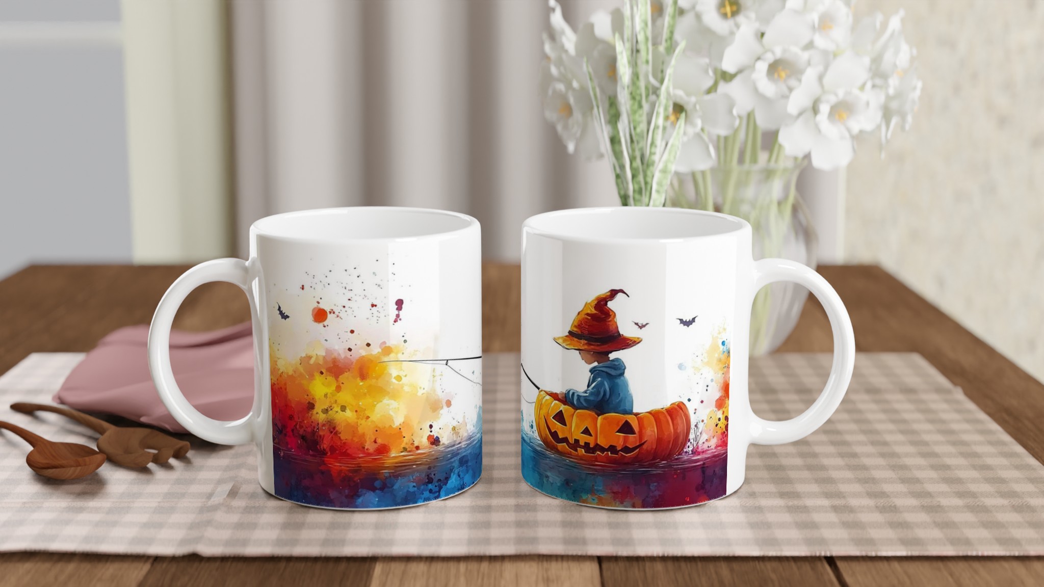 Magisk Halloween Mugg: Barn i Pumpabåt med Trollkarlshatt - Konstnärligt Akvarelldesign för Spöklika Stunder 10 4b1486e4-58d4-4510-90e5-ccfaee086d3c