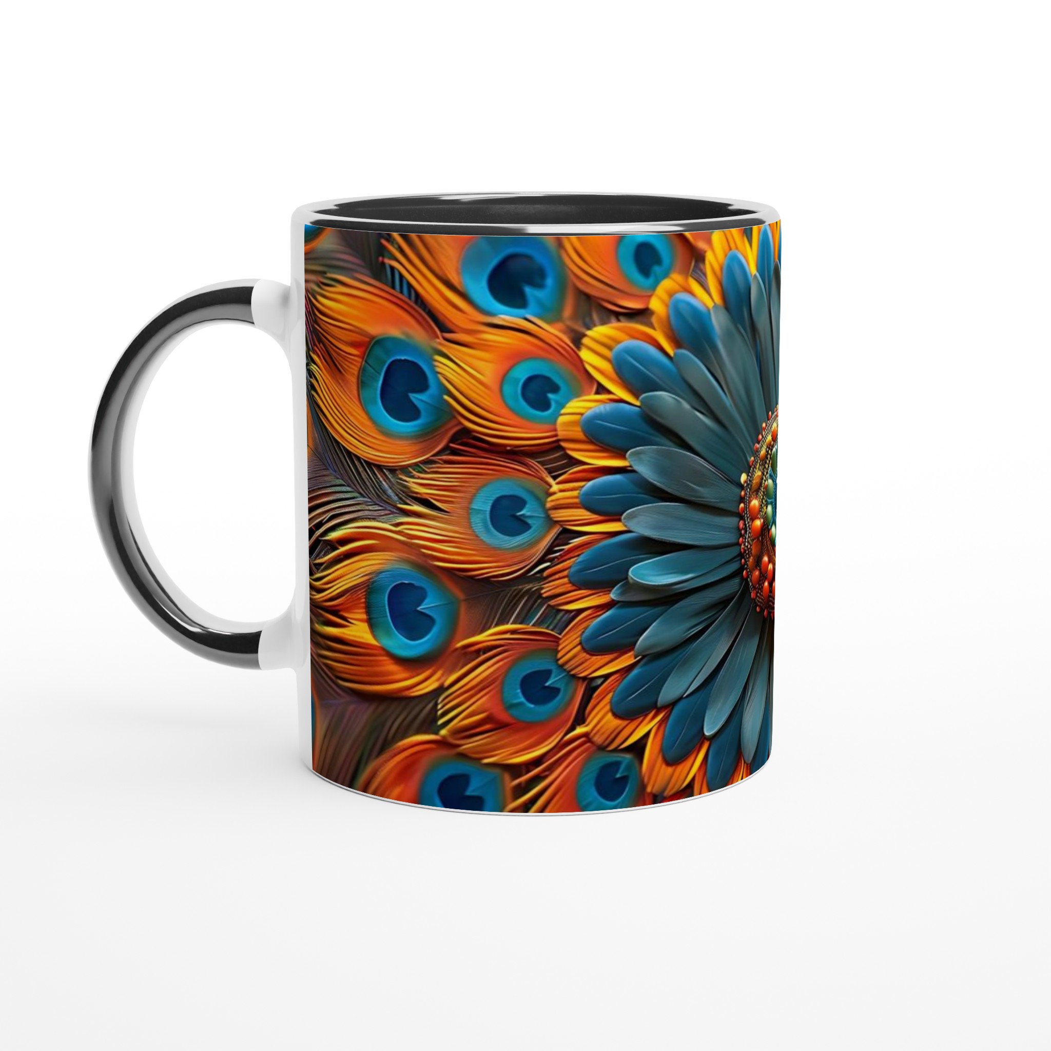 Påfågelinspirerad Keramisk Mugg 11oz - Konstnärliga Fjädrar i Starka Färger 4 4b1fb0e0-6179-4acb-b984-18b00388c3f0