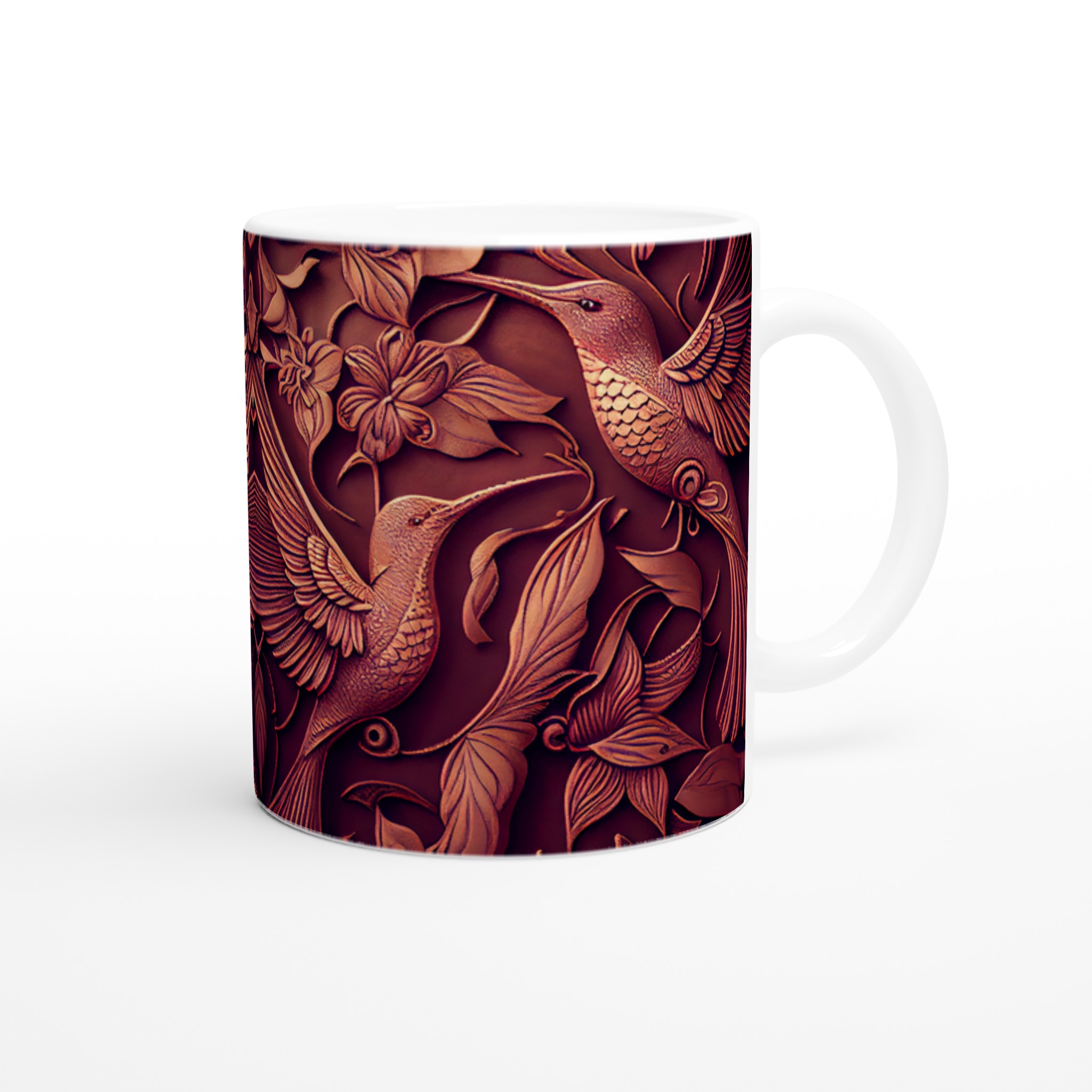 Vit 11oz keramisk mugg med exklusivt kolibri- och blomstermotiv i förtrollande jordtoner 9 4b27983e-e7ea-4e4f-b209-2e7d56dc050a