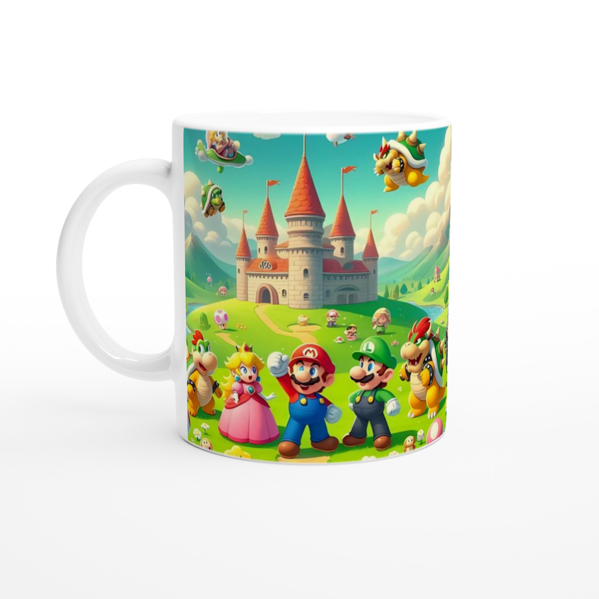 Vit 11oz keramisk mugg med färgstarkt Super Mario-världsmotiv i valfri keramisk färg 1 4b42e0b2-dcc9-44d1-8e11-48db80ebdb07