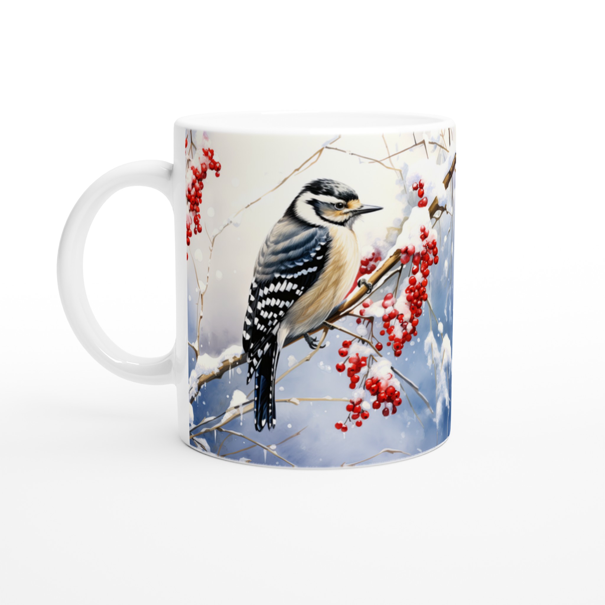 Vit 11oz keramisk mugg med vinterfågelmotiv – välj bland sju livfulla keramikkulörer 1 4b7aff66-ae68-4a93-a047-79c01ec5e780