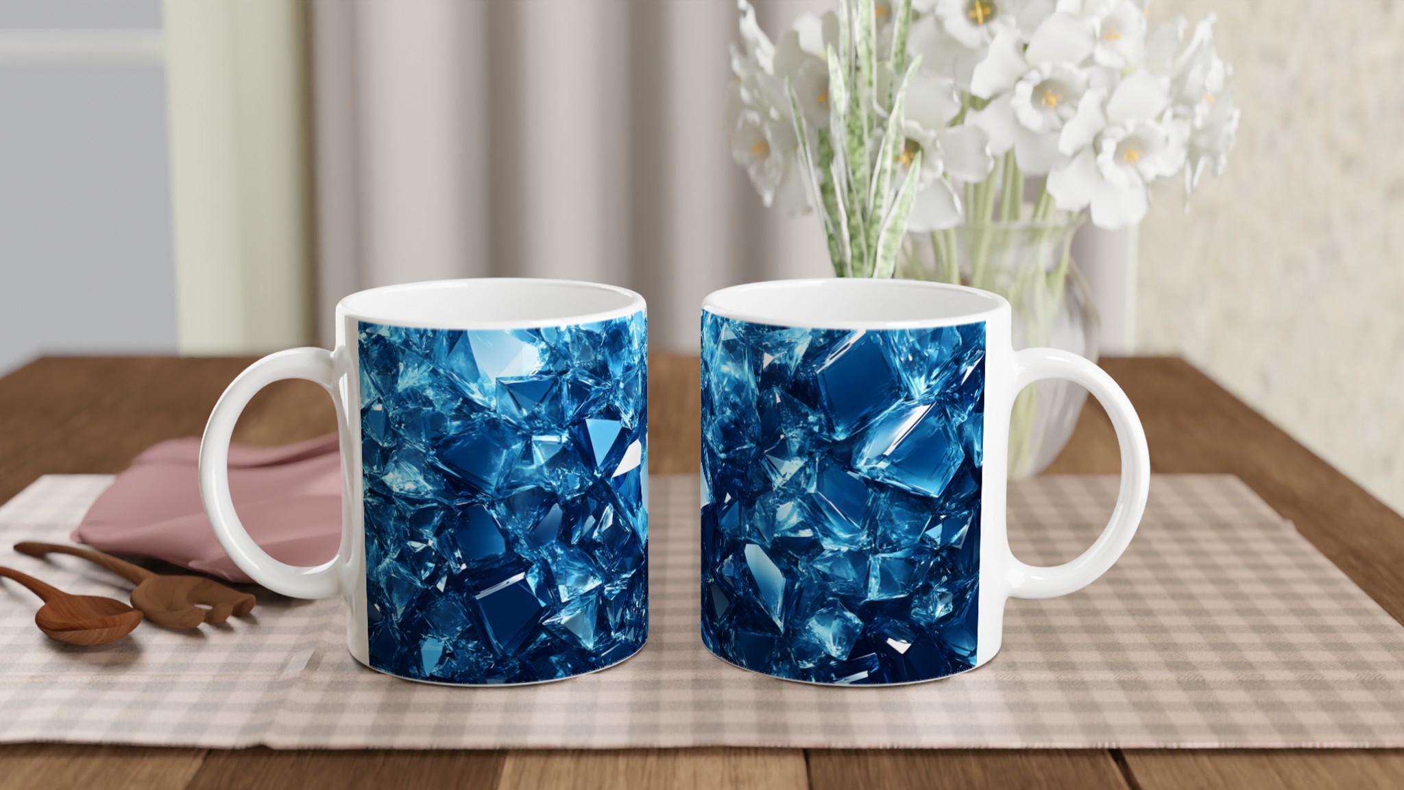 Glänsande Blå Iskristaller Keramisk Mugg – 11 oz Vit Mugg för En Kylig Dryckesupplevelse 10 4ba3111f-c779-4d57-860b-fd6c7b5f7569