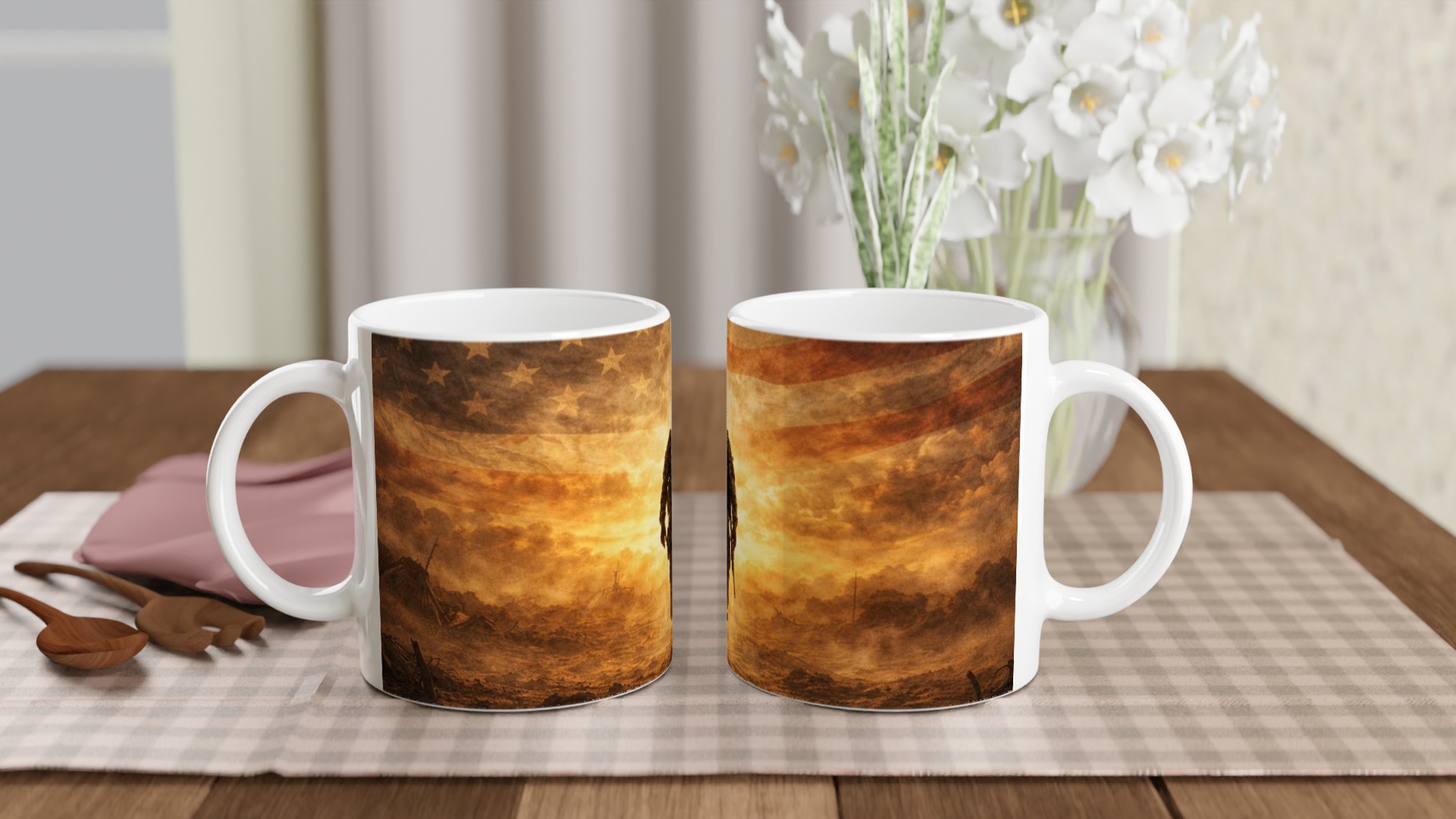 Vit 11oz keramisk mugg med patriotiskt amerikanskt soldatmotiv i flera färgalternativ 10 4bdf2921-5568-4b41-ad8e-13256c8e3e63