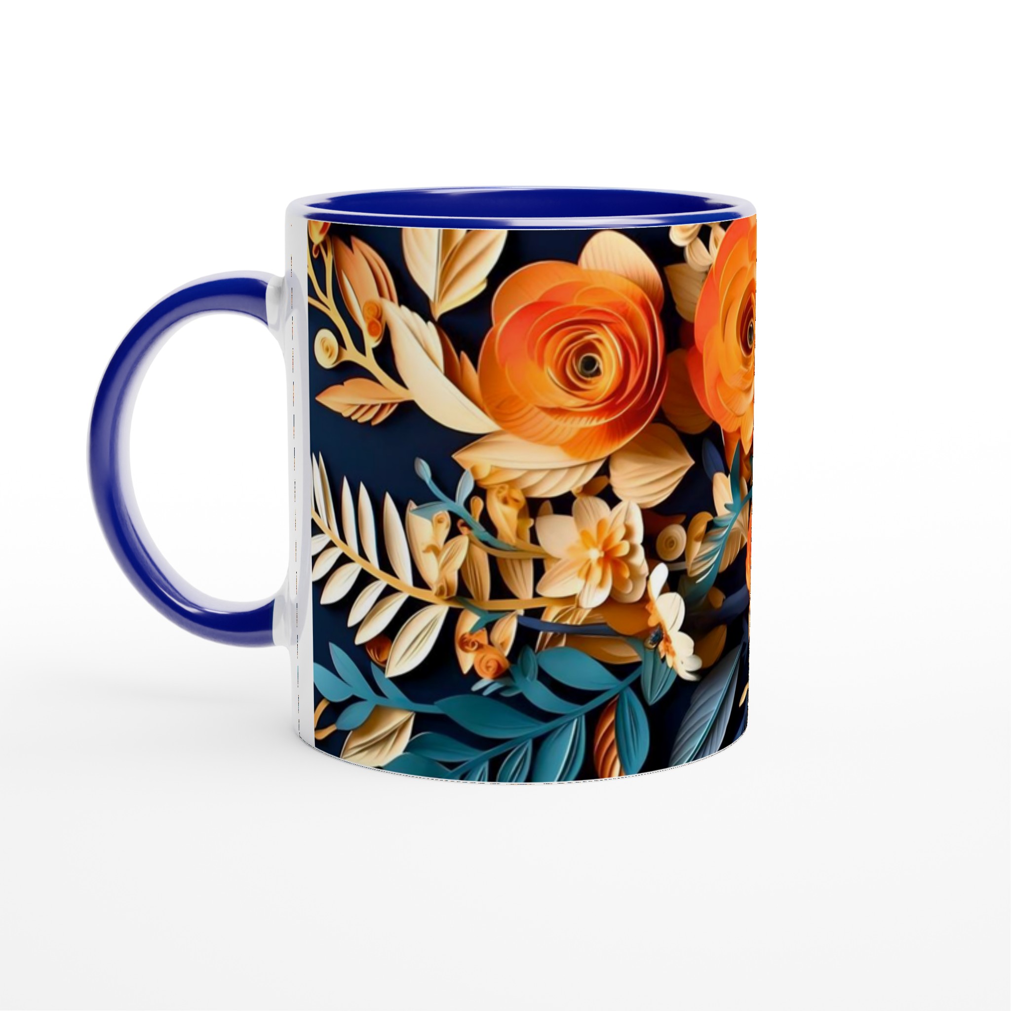 Vit 11oz keramisk mugg med utsökta blommotiv i mjuka hösttoner 2 4c2cdd93-e674-43e3-982a-d934117643c6