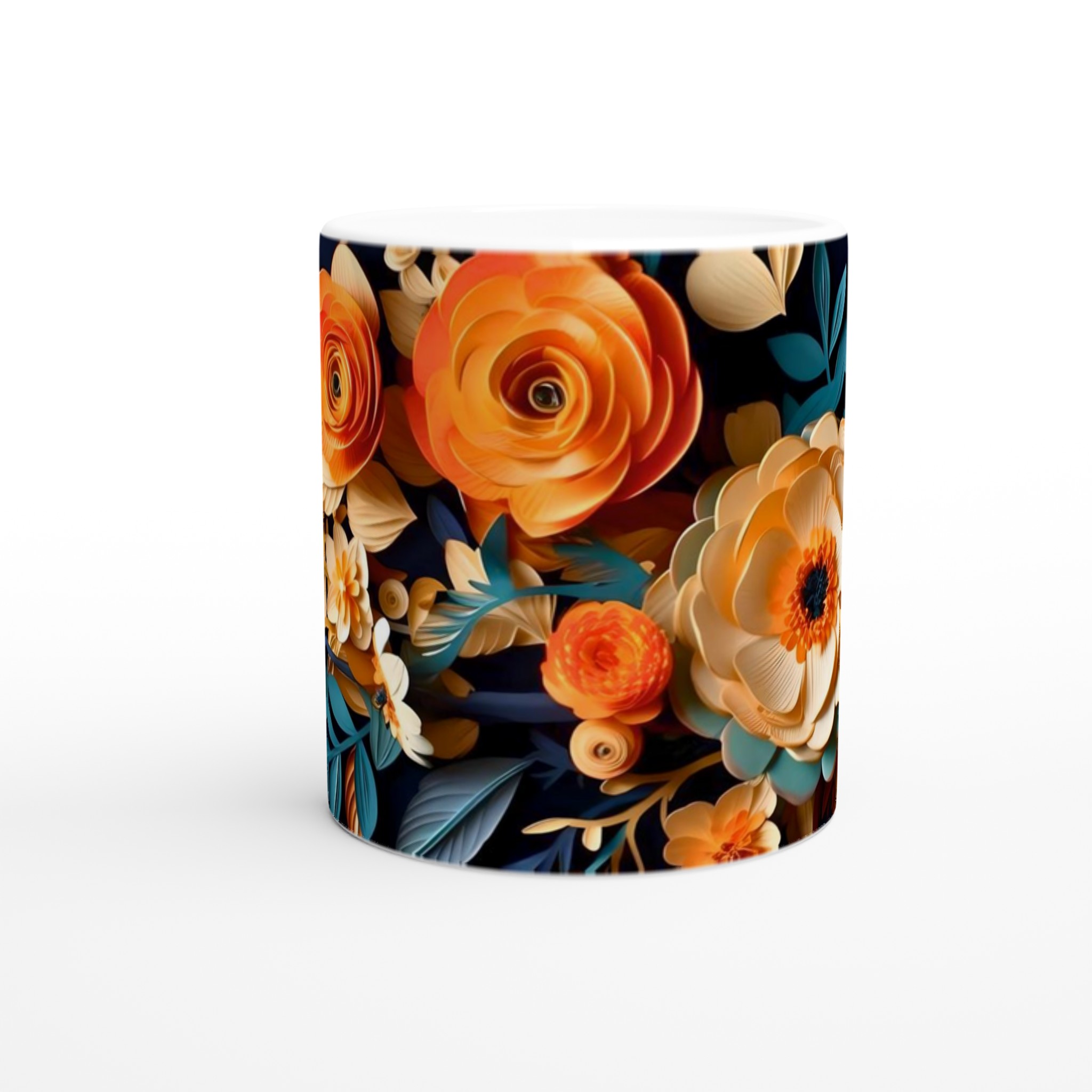 Vit 11oz keramisk mugg med utsökta blommotiv i mjuka hösttoner 8 4d33e40f-cfcf-47e9-9f19-e8bc31b0d362