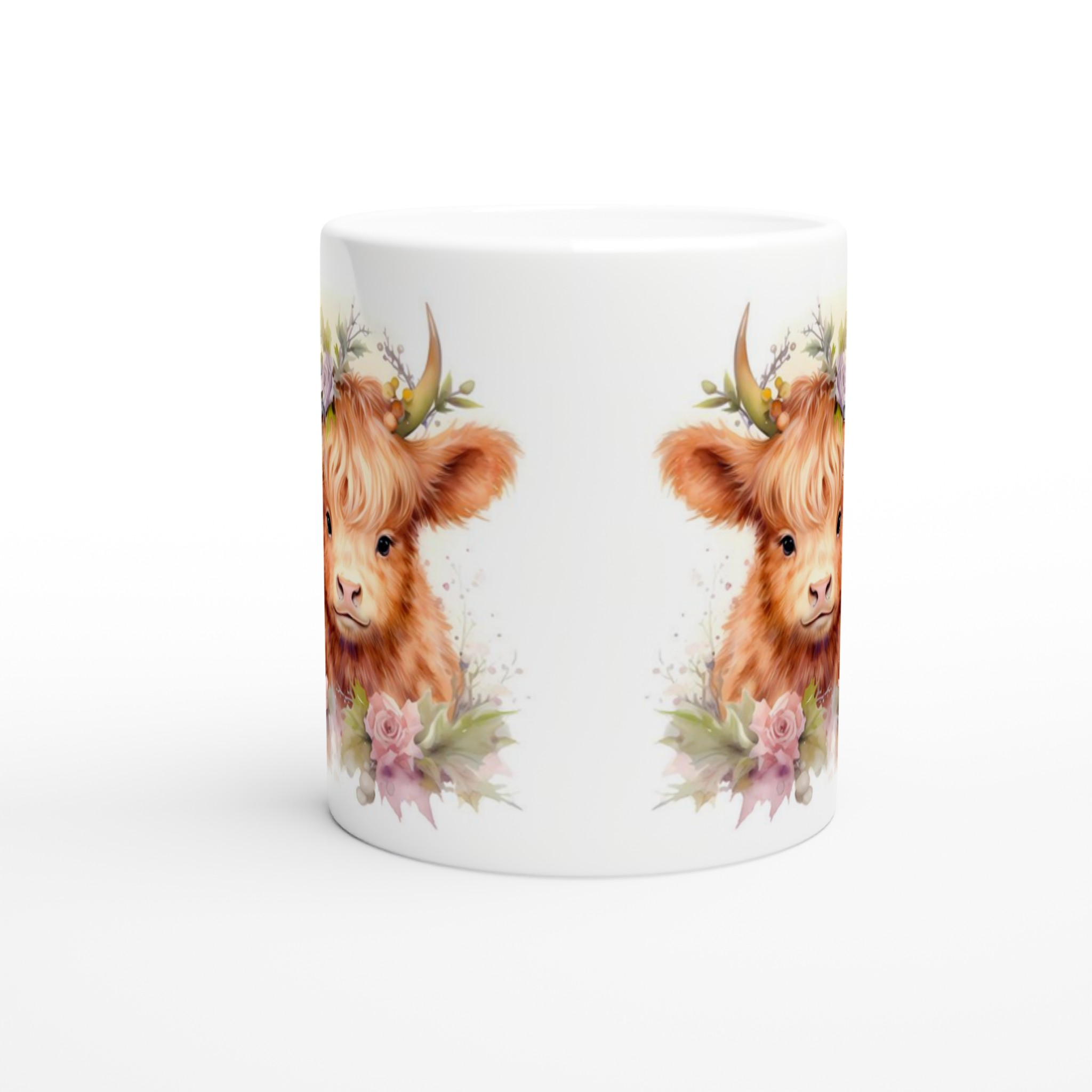 Söta Highland Kalvar Mugg – Charmig Akvarell Design med Rosor & Mössa – Perfekt Gåva i Valfri Färg! 8 4dd5f8a0-f290-4a6f-868d-fec97b630410