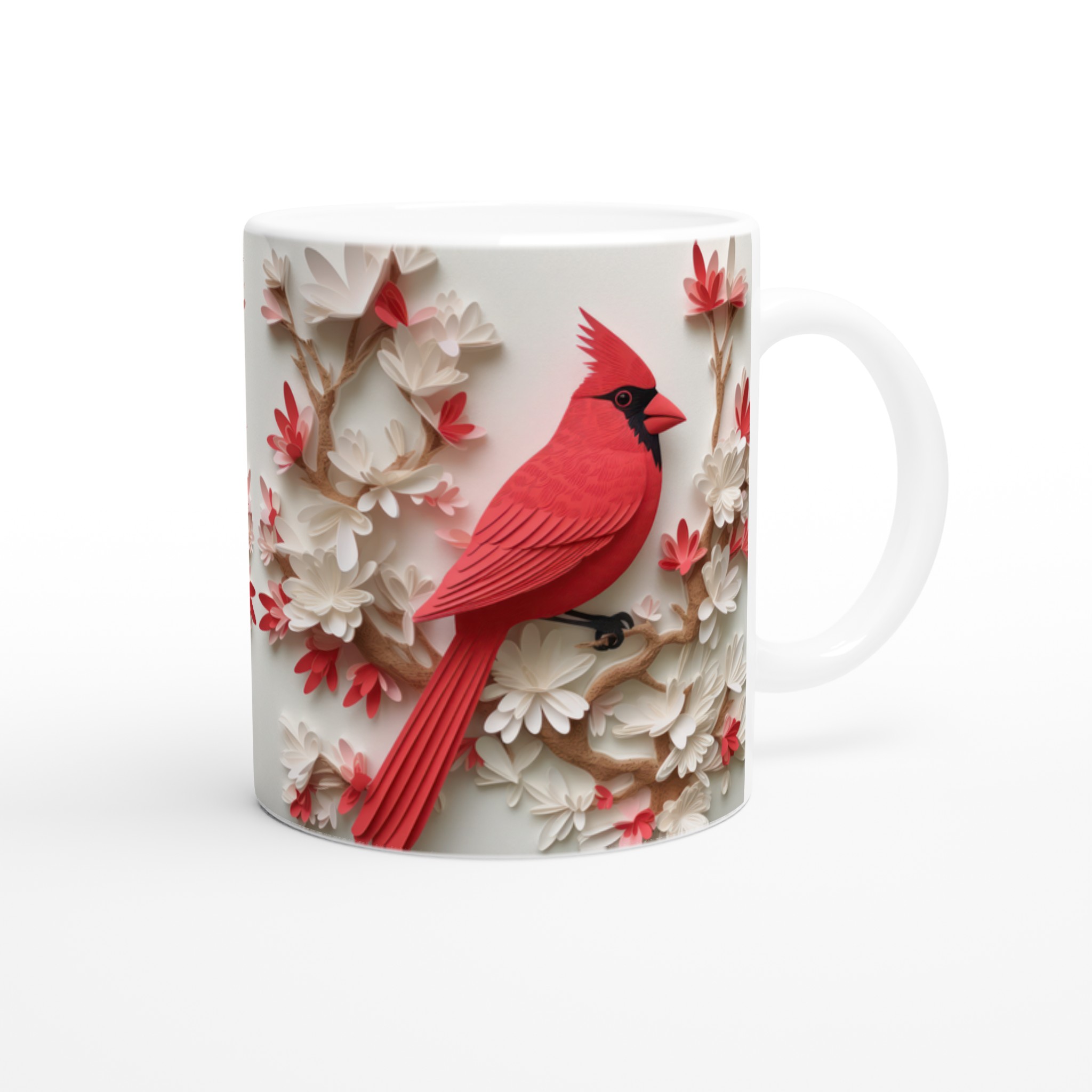 Vit 11oz keramisk mugg med elegant rött kardinalfågelmotiv – välj bland sju färgstarka keramiknyanser 9 4e119945-6831-4e37-b0e0-caaf20bcc5fe