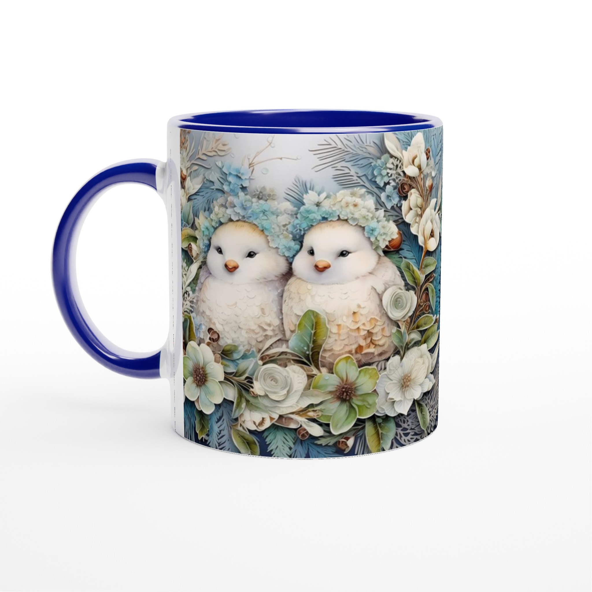 Charming Vinterfåglar Mugg – Söt Design med Blå Blomster & Fåglar, 11oz Keramikmugg i Valfri Färg 2 4e46f583-0506-4ef6-b6bd-41739e92386c