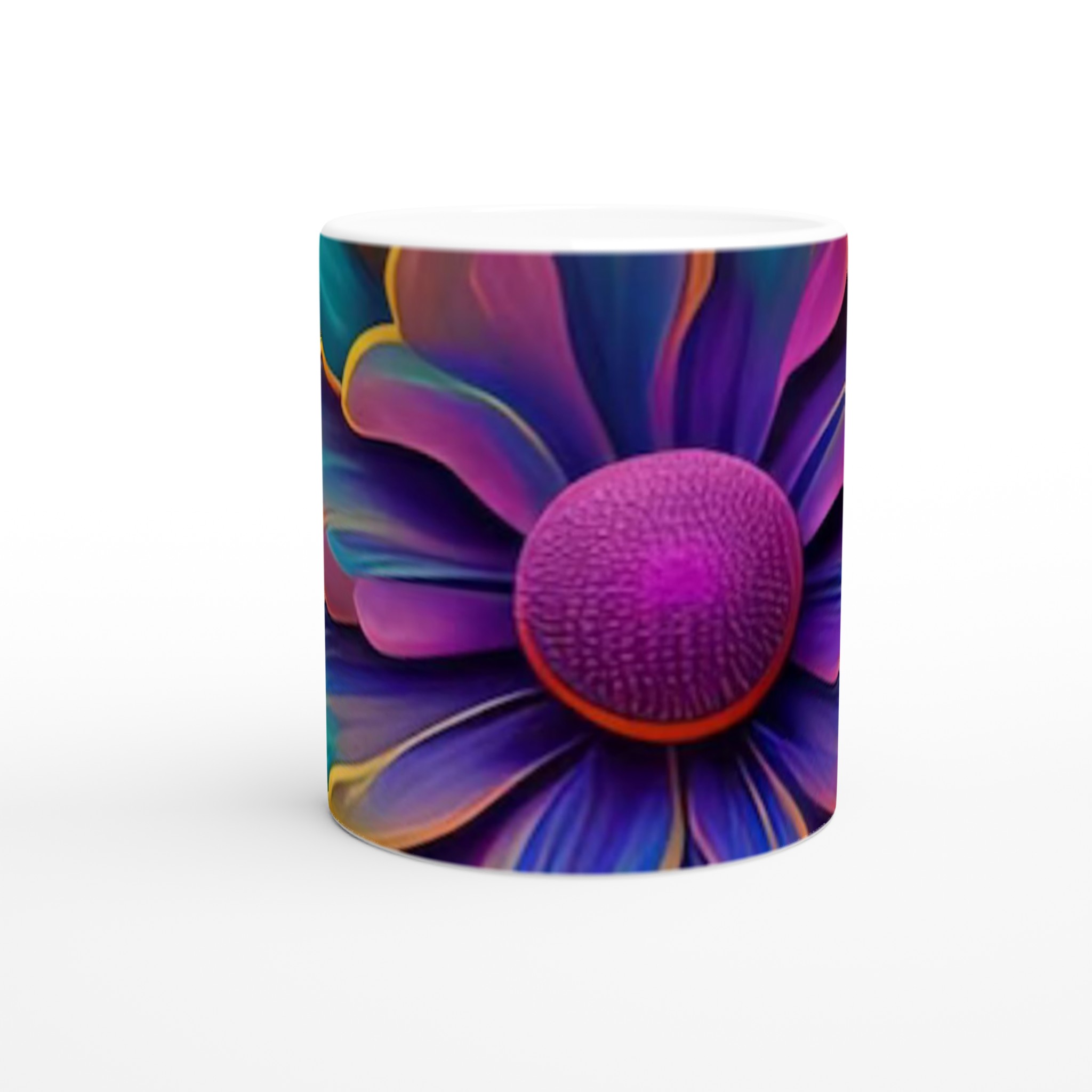 Vit 11oz keramikmugg med färgstark blomsterdesign – välj bland sju levande färger 8 4e960783-0758-4678-9e80-51ec2c1838db
