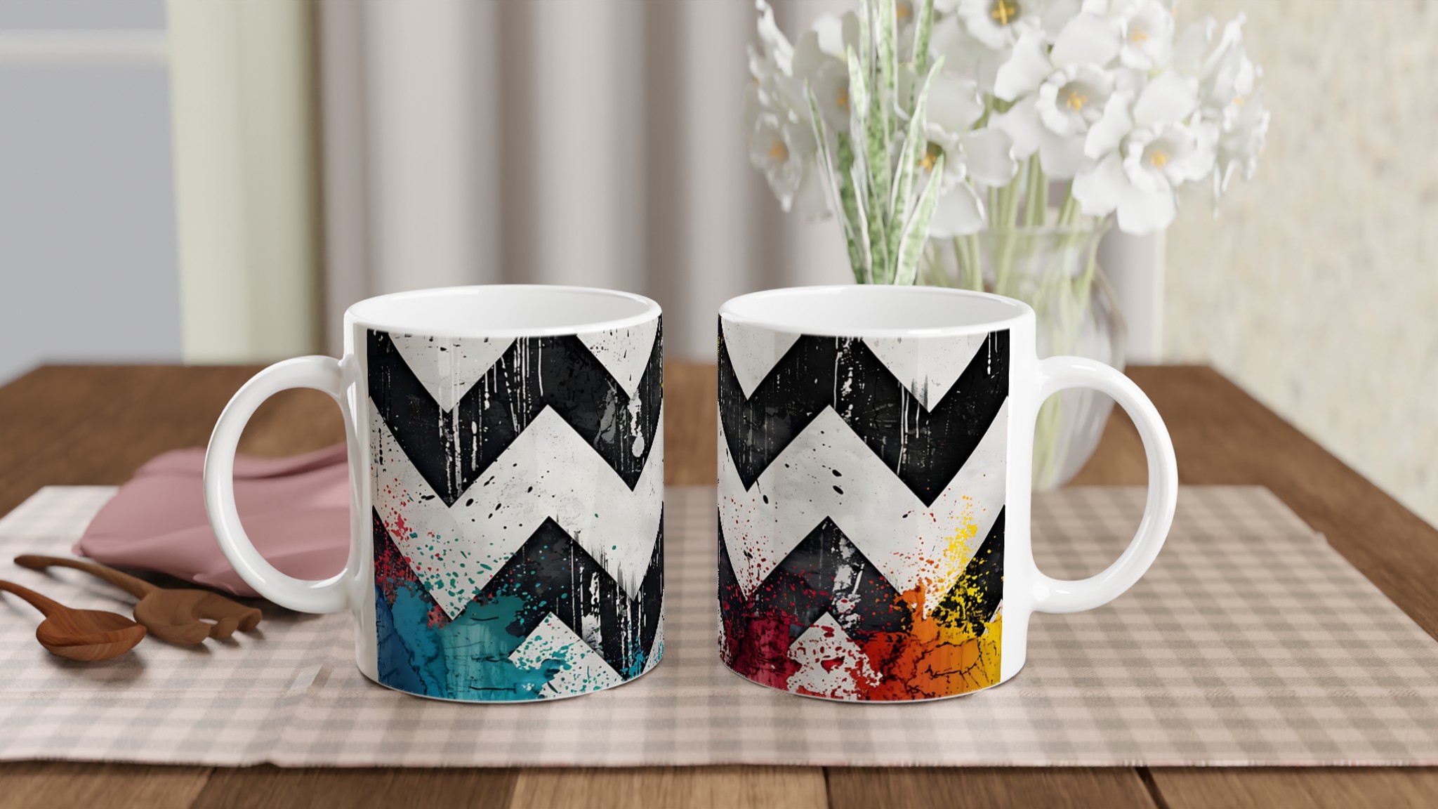 Vit 11oz keramisk mugg med djärvt zigzag-mönster i livfulla färger – välj din favoritfärg på muggen 10 4ec995a3-29bd-4131-b616-1407656ce4f6