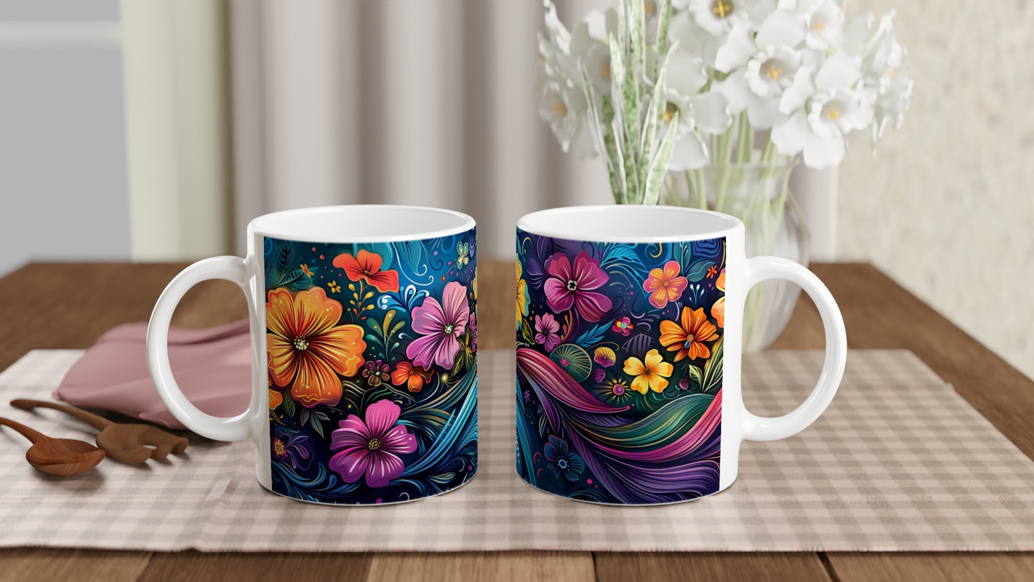 Färgsprakande Blomstermugg – 11oz Keramikmugg med Livfull Konst & Valfri Färg 10 4ee9f4c0-03ba-4963-9d71-bf48e72cfffe