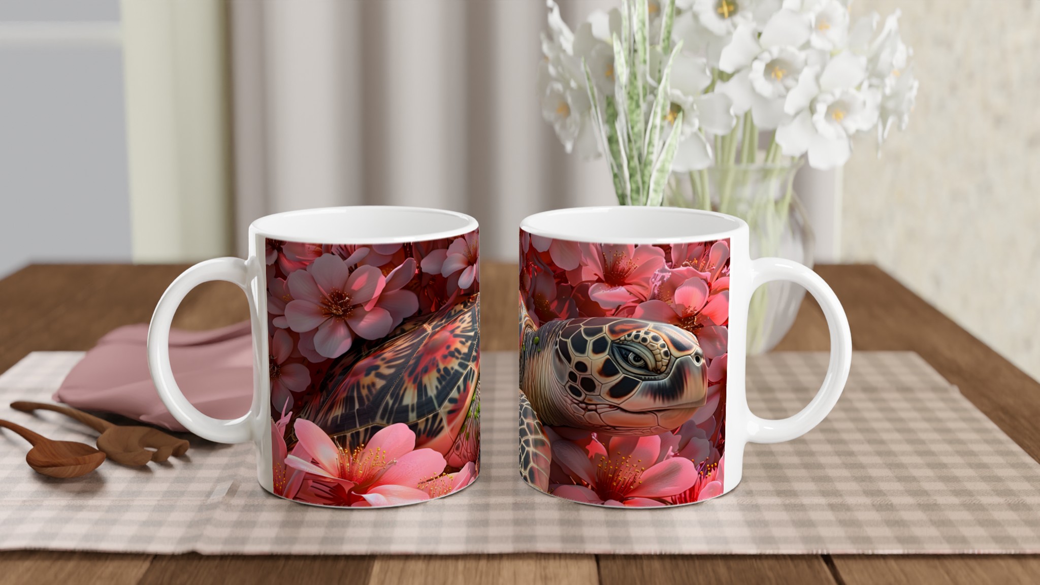 Förlora dig i våren: Sjösköldpadda bland körsbärsblommor - Vit 11oz keramisk mugg 10 4f143ce0-5cbe-4332-9d9c-ea9e3b3e785f