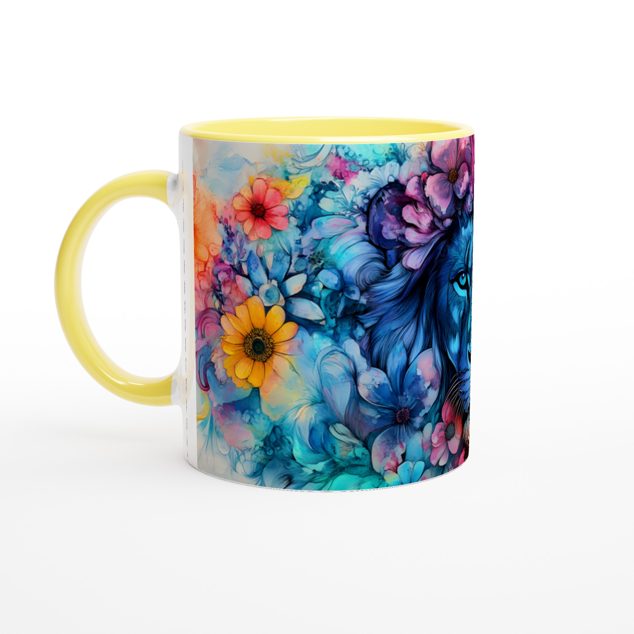 Vit 11oz keramisk mugg med levande lejon och blomsterdesign i flera färger 3 4fa7a61e-6934-4f6d-bc22-5794c041e2f0