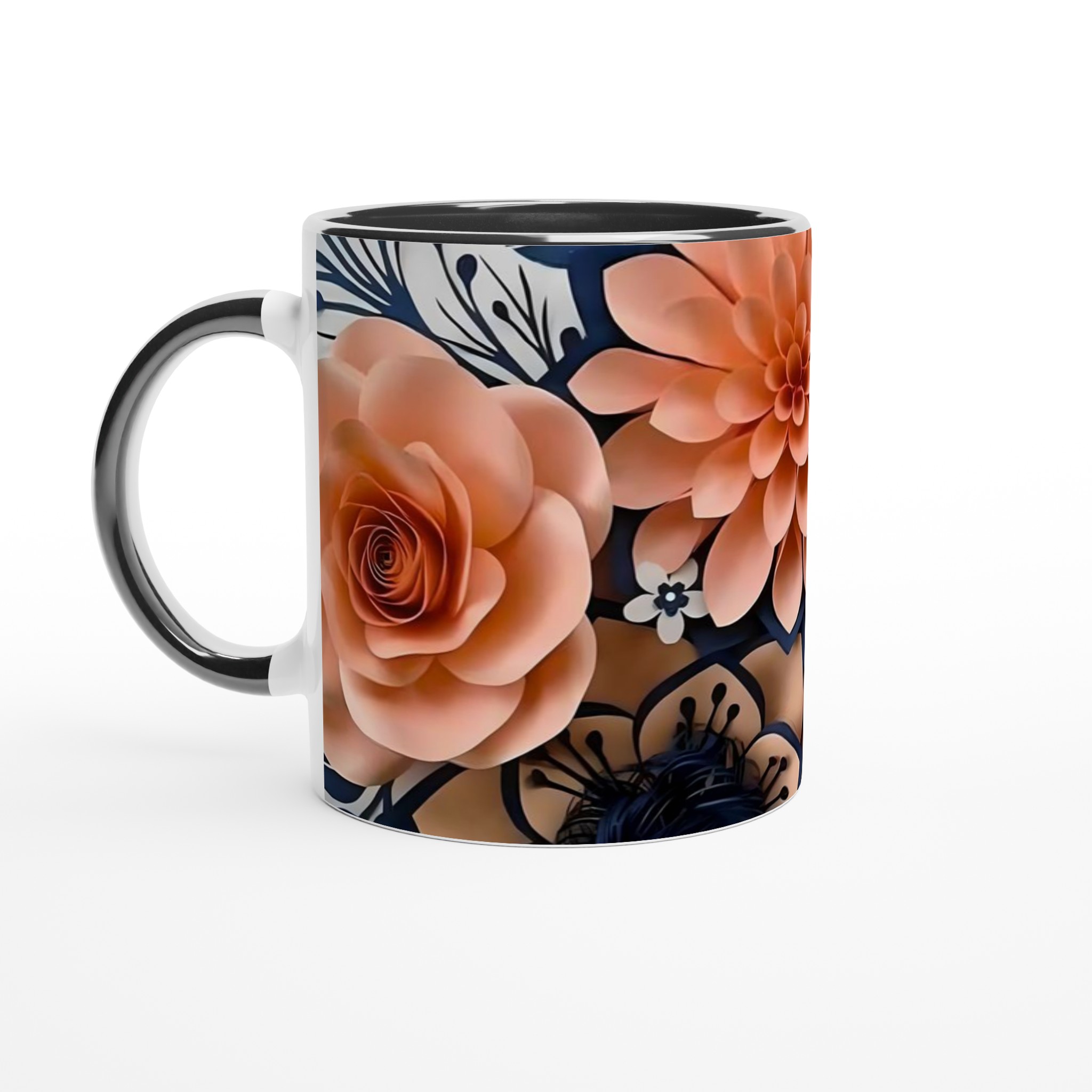 Vit 11oz keramisk mugg med elegant rosa och mörkblå blomdesign – välj din favoritfärg 4 4fb8f55f-0f47-48cf-83d5-133584090811