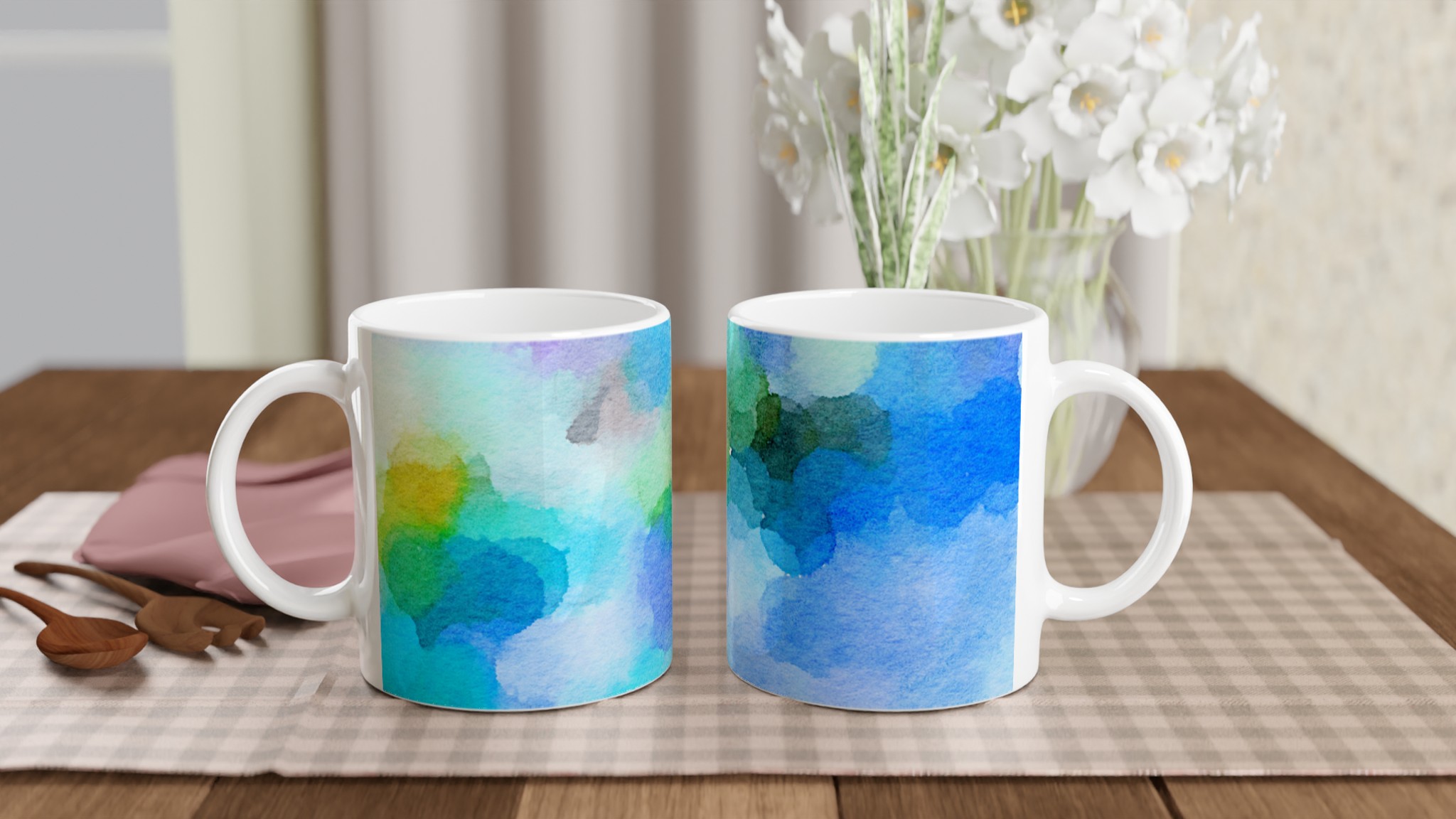 Vit 11oz keramisk mugg med akvarellinspirerad design i flera färgstarka nyanser 10 502e9396-82d1-4457-ae77-941a7c2d970a