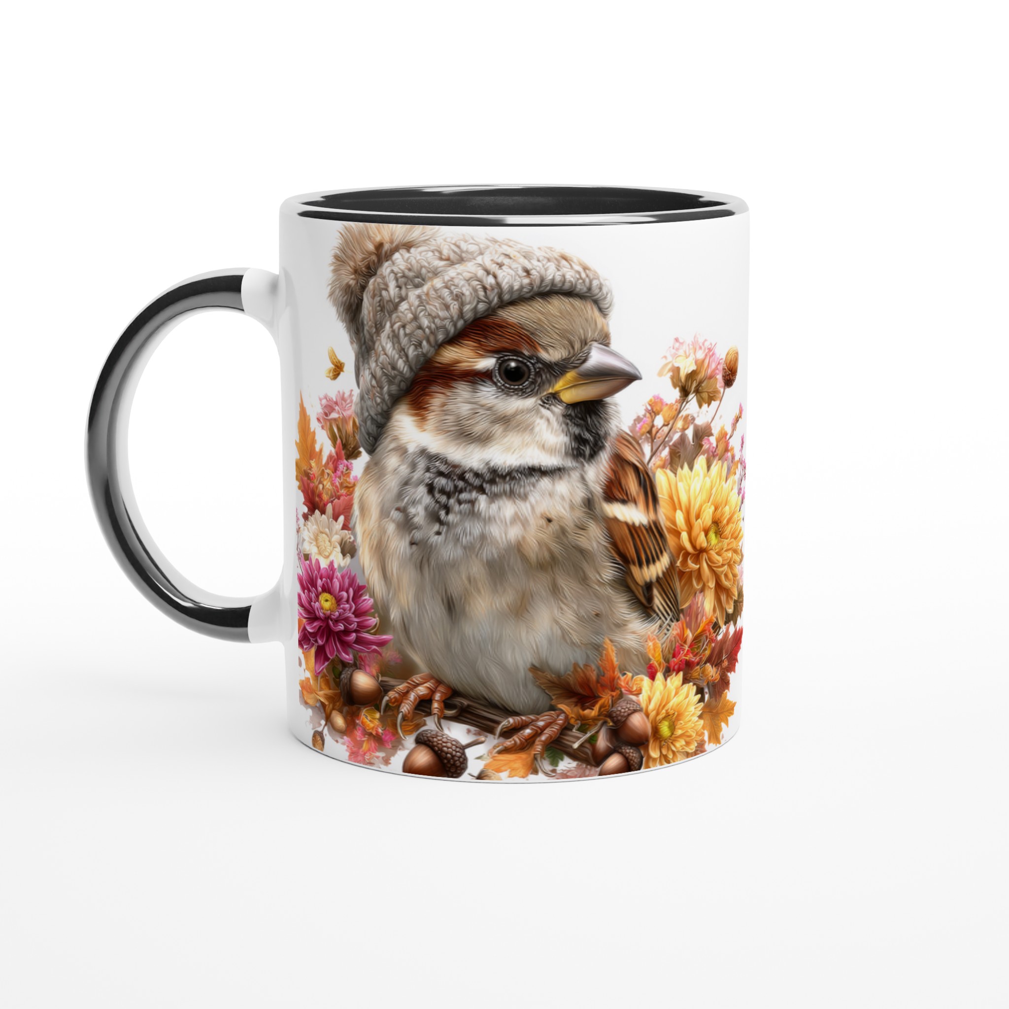 Vit 11oz keramisk mugg med charmigt sparvmotiv och valfri färgpalett 4 50304277-1893-4683-8fed-710d18d27c12