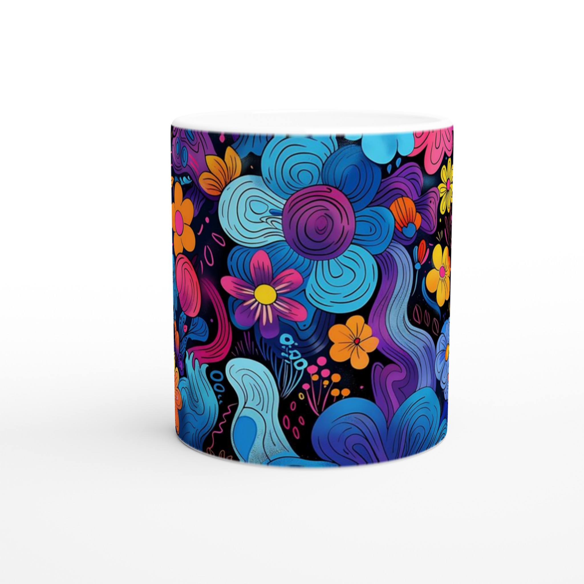 Psykedelisk Blomster Keramikmugg - 11oz, Levande Färger för Ditt Kaffe eller Te 8 50375b90-38fd-46f9-855f-b744301875ec