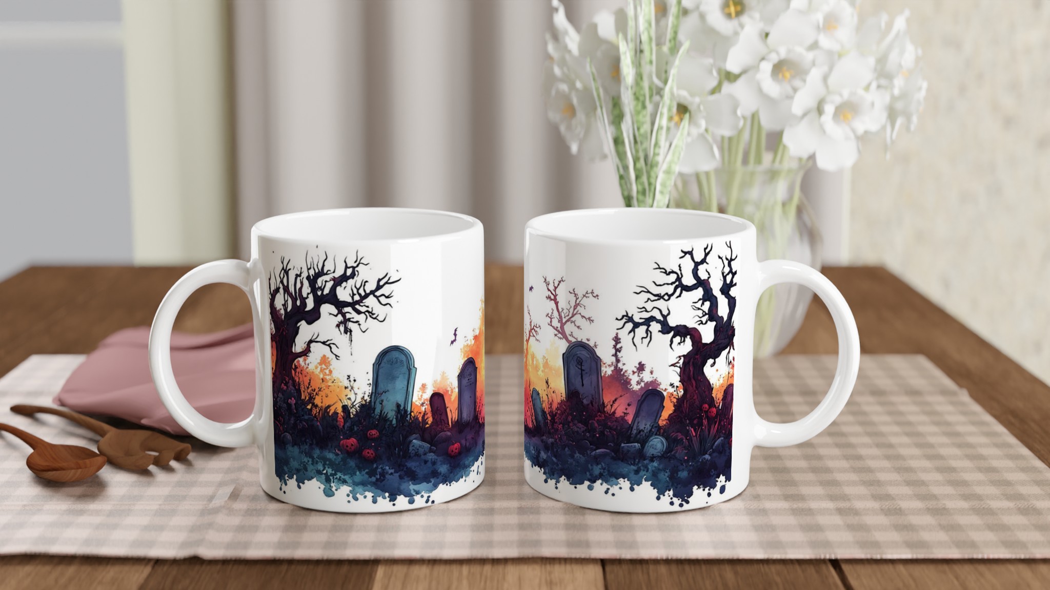Spöklik Kyrkogård Keramikmugg - 11oz Halloween Motiv i Vattenfärg, Välj Bland 7 Färger! 10 505073d9-dd95-43dd-88aa-aacb7f07341b