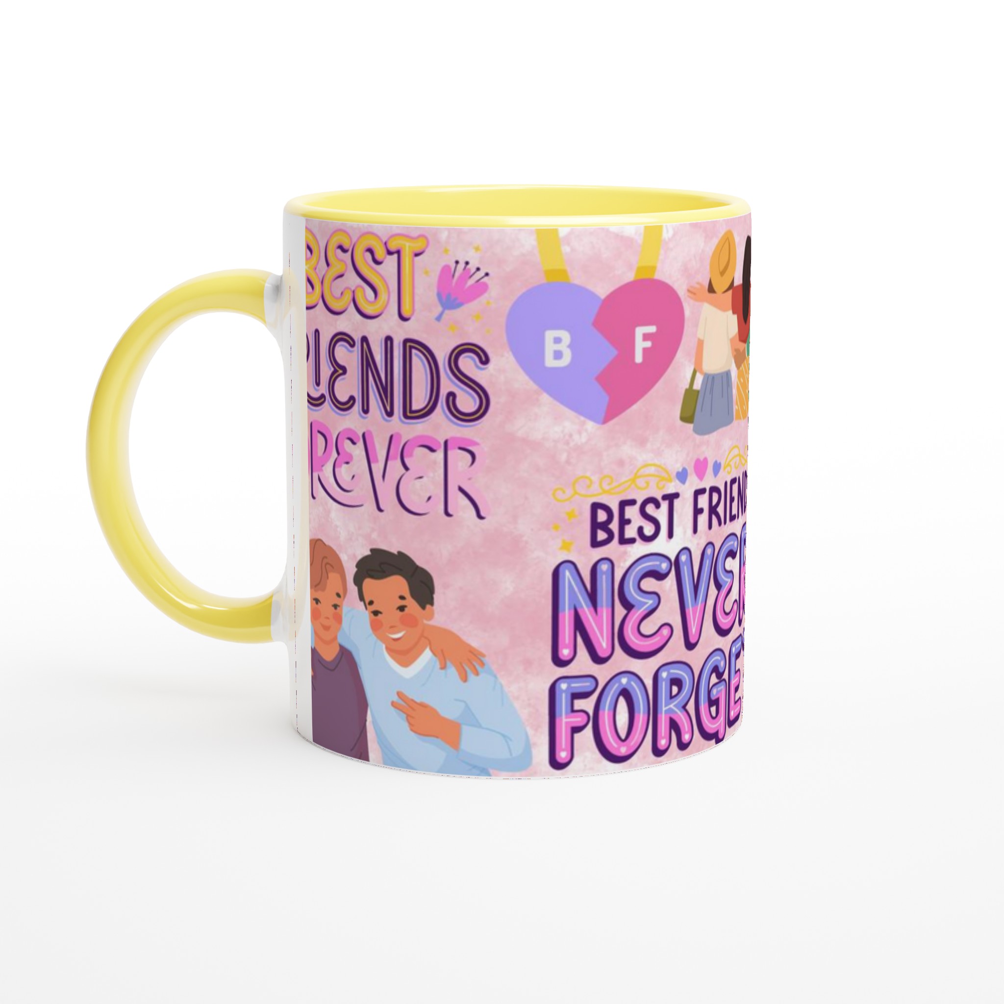 Vit 11oz keramisk mugg med bästa vänner-motiv i lekfulla pastellfärger 3 505a5861-c9aa-474c-964f-dfdbe3687171
