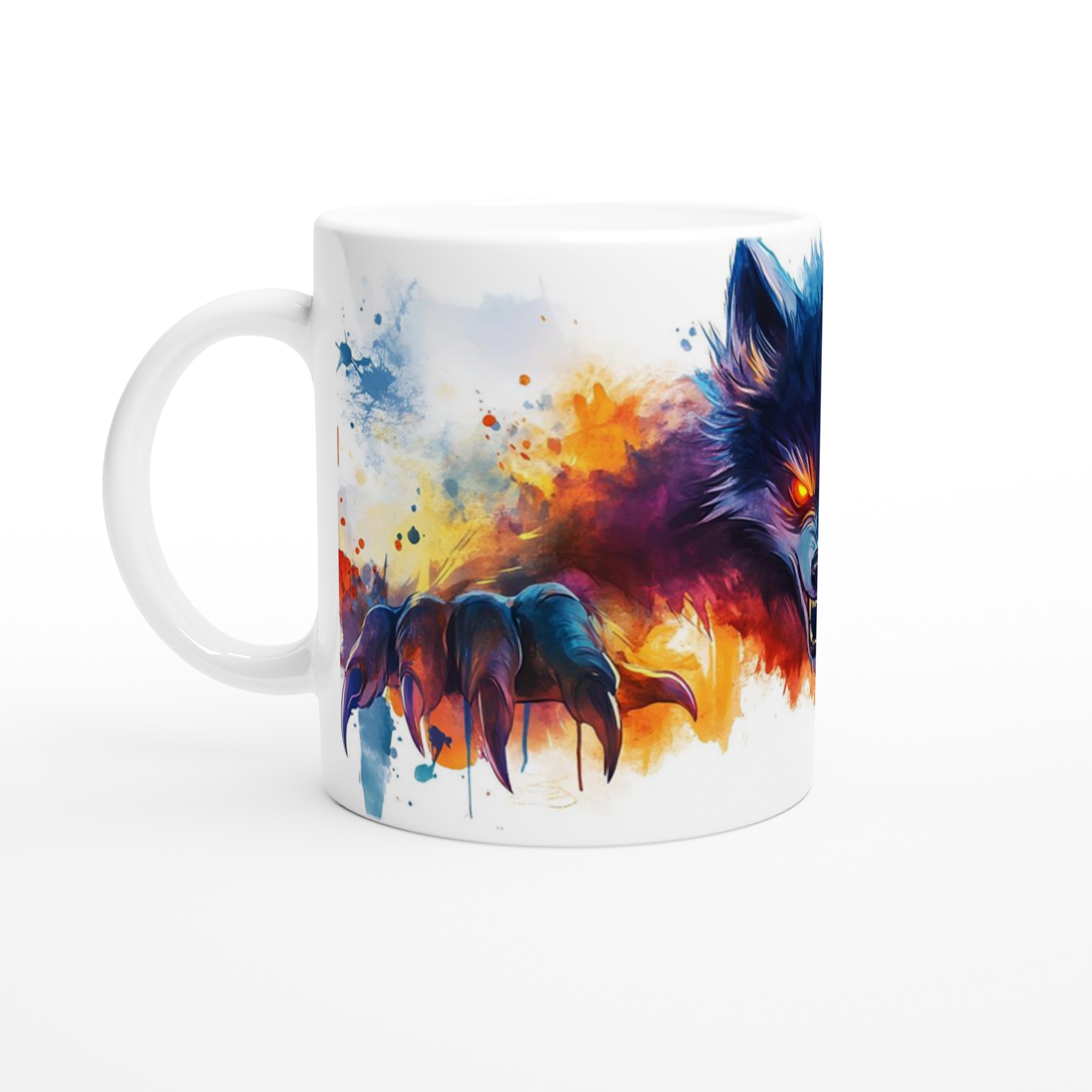 Mörk Varg Akvarell Mugg - Eldiga Ögon & Klor, 11oz Keramikmugg i ditt val av färg 1 5068aaa8-0ed2-4bec-afa2-e8c2438aee67