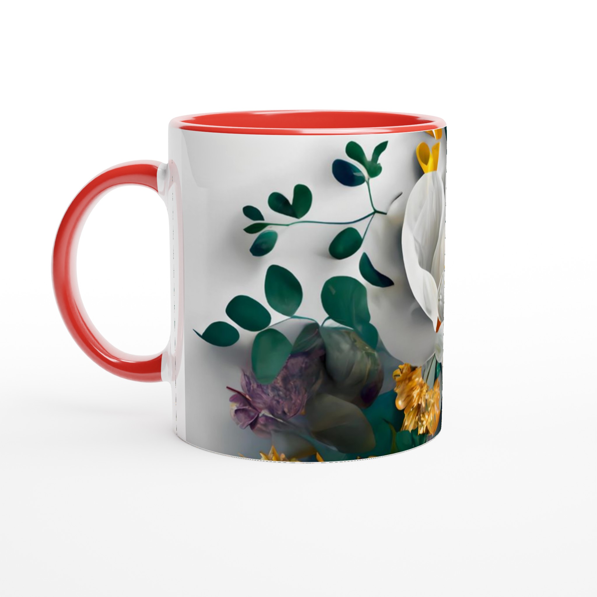Vit 11oz keramisk mugg med elegant blommönster i sju färgstarka nyanser 5 50a52a7a-9f54-421d-875b-269818d9487c