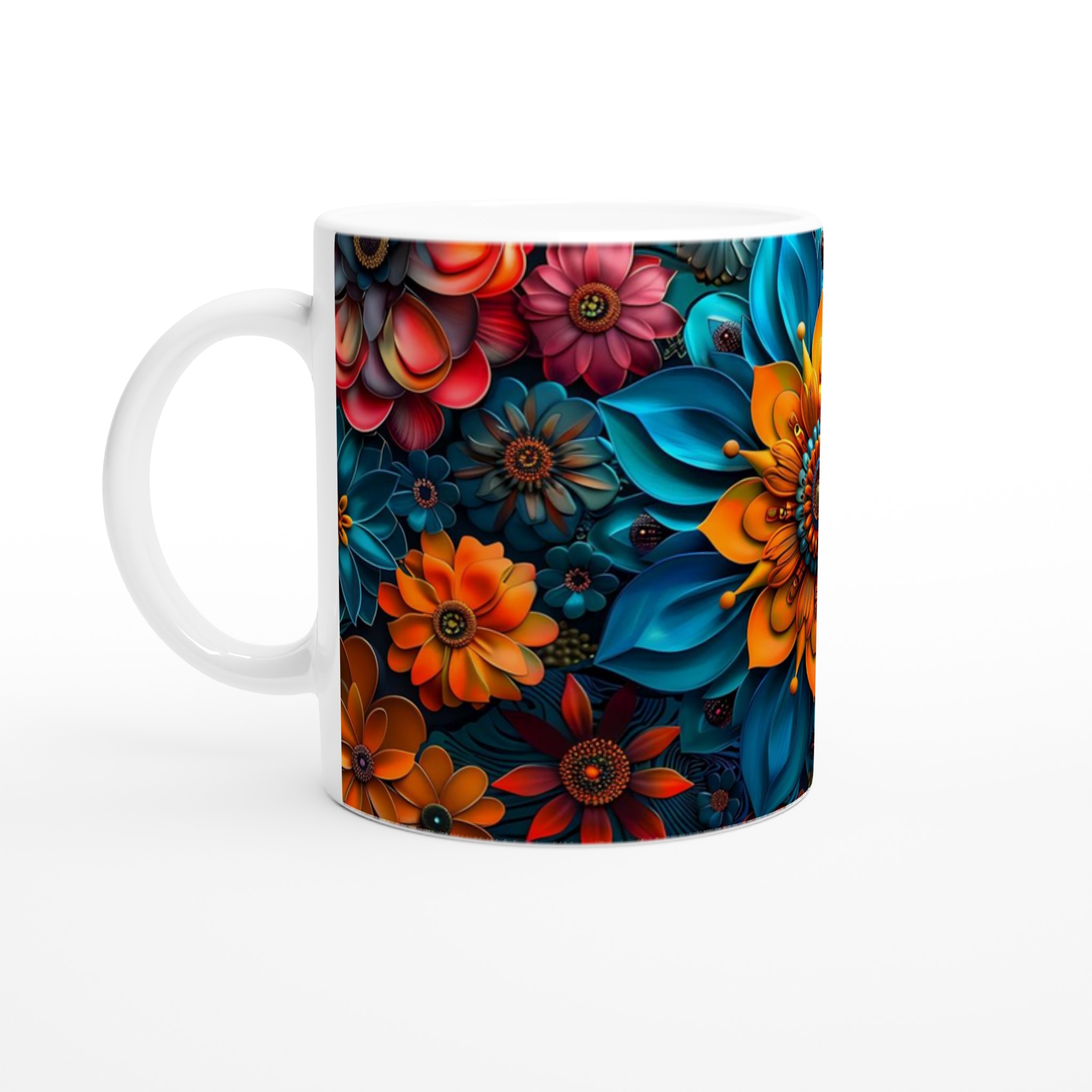 Mångfärgad blommig keramikmugg – 11 oz premiummugg i ditt val av sju livfulla färger 1 50af0a89-bf23-456e-85dd-e958b816af72