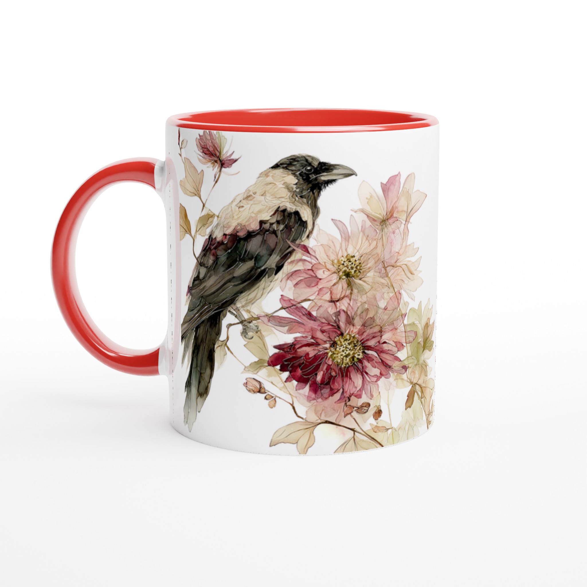 Elegant Vit keramisk mugg med poetisk fågel- och blomdesign i mjuka pasteller 5 50af649f-5b54-4d1e-9823-edba0a705f5c