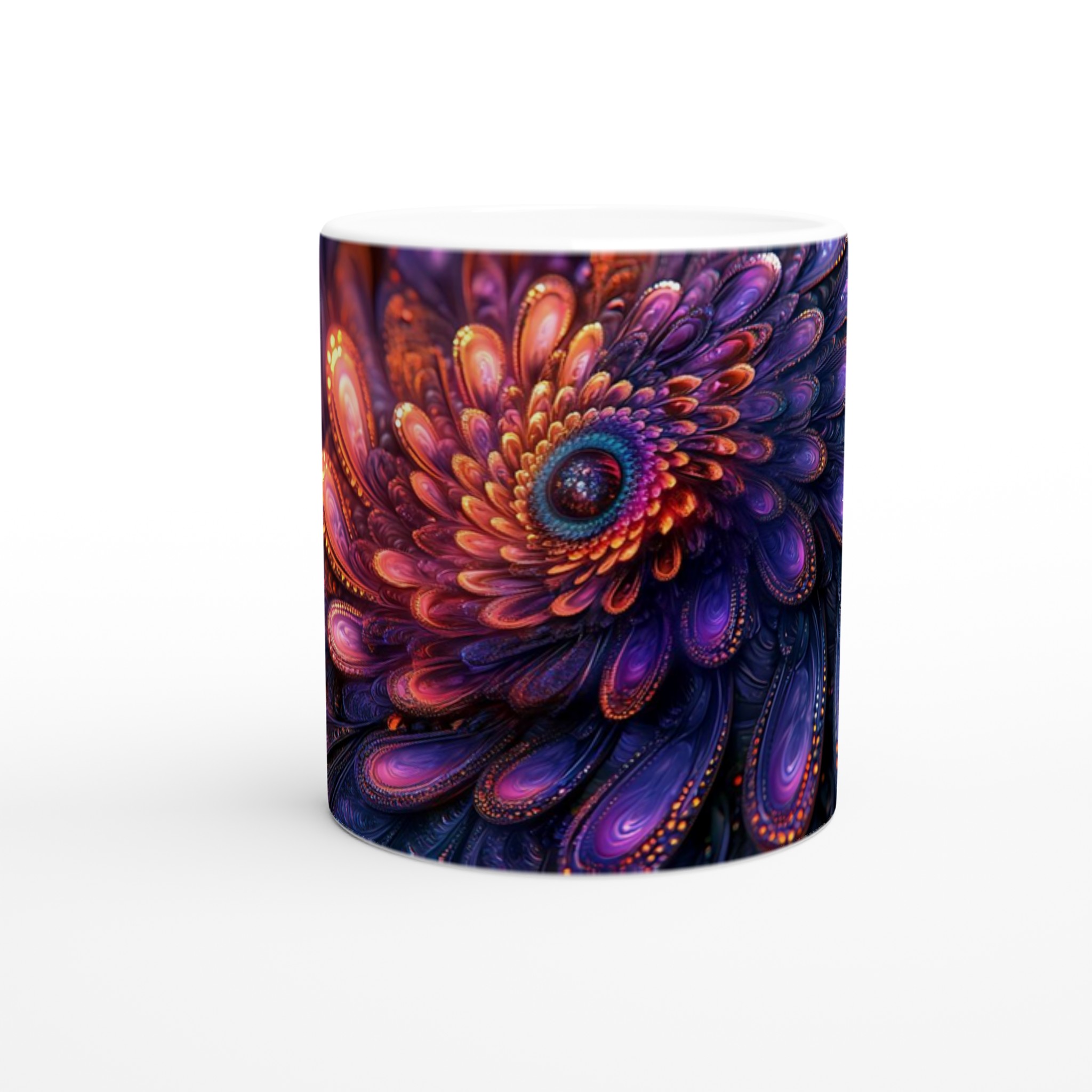 Kosmisk Blomster Keramisk Mugg – 11 oz Vit – Upplev Magisk Design i Varje Klunk 8 50bebe8d-0c64-4cdf-8add-57a1f9669bcb