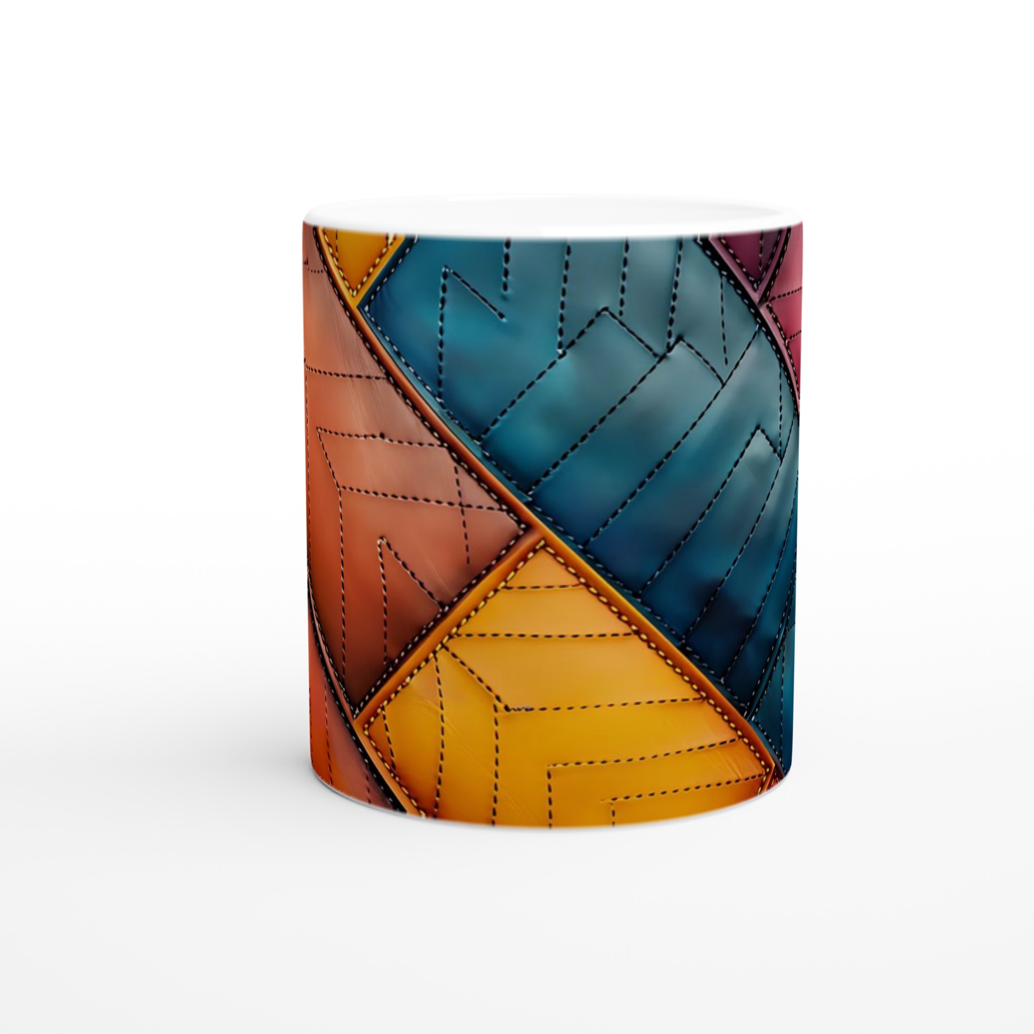 Konstnärlig 11oz Keramisk Mugg – Färgglad Geometrisk Design i Vågad Quiltstil 8 50c37d17-ab3e-4d6f-bb9d-daa6ccc98da2