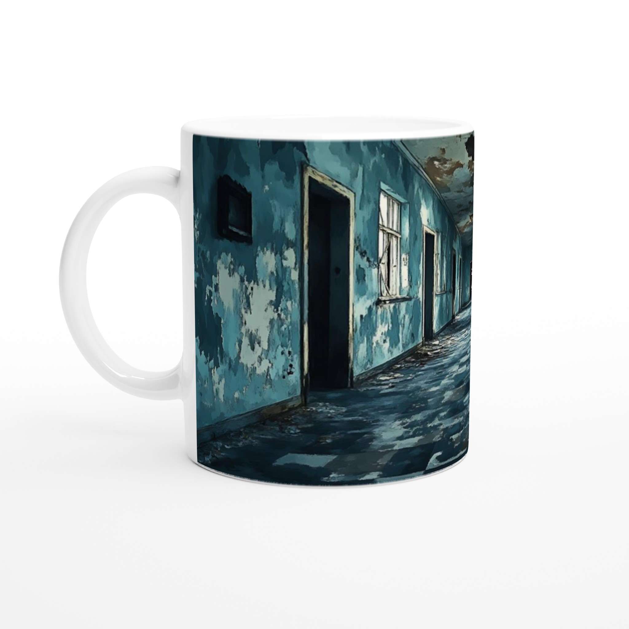 Mystisk Förfallen Korridor 11oz Keramisk Mugg - Skrämmande Blå Konst för Din Kaffestund 1 50d35275-df61-491c-9919-7220c25efc51
