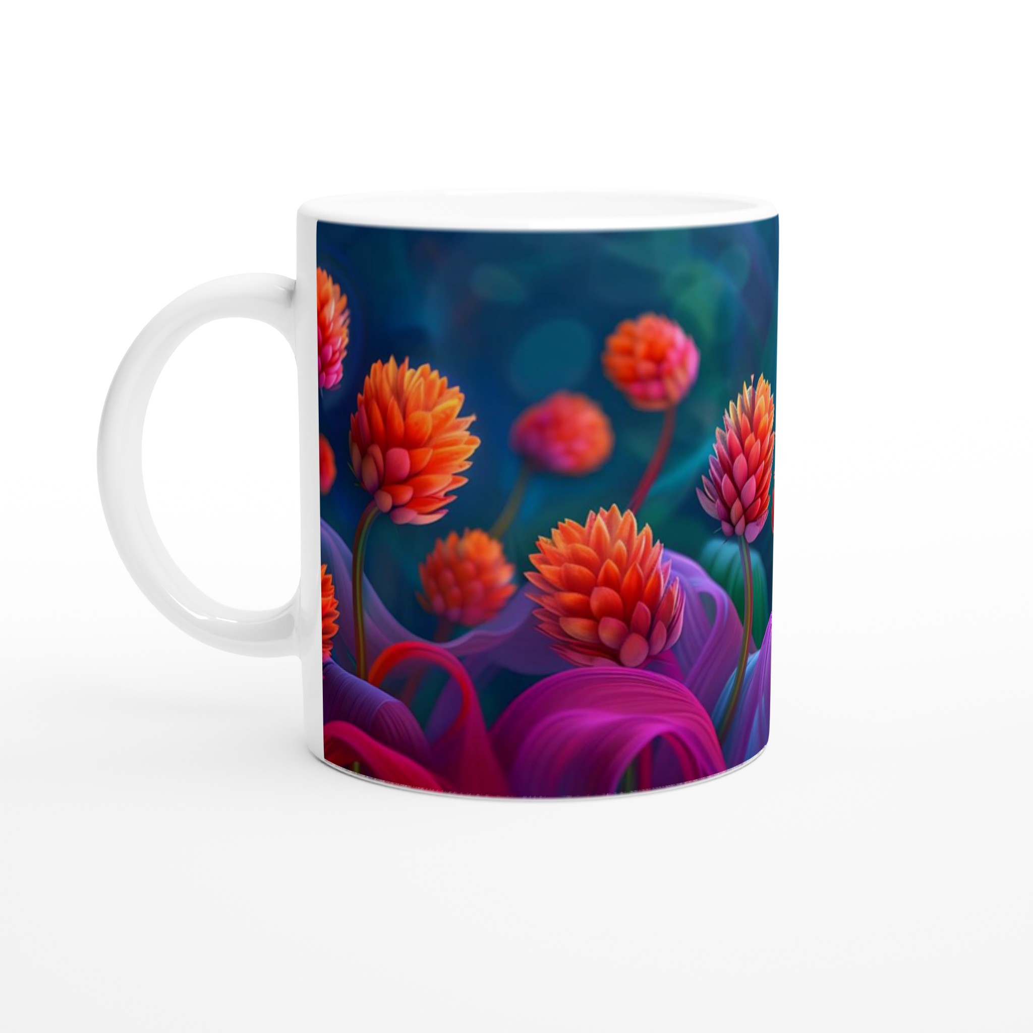 Abstrakt Blomstermugg: Levande Orange & Magenta i 11oz Keramik – Välj Din Färg! 1 511c1644-ed78-460f-ad94-af610c57cab0