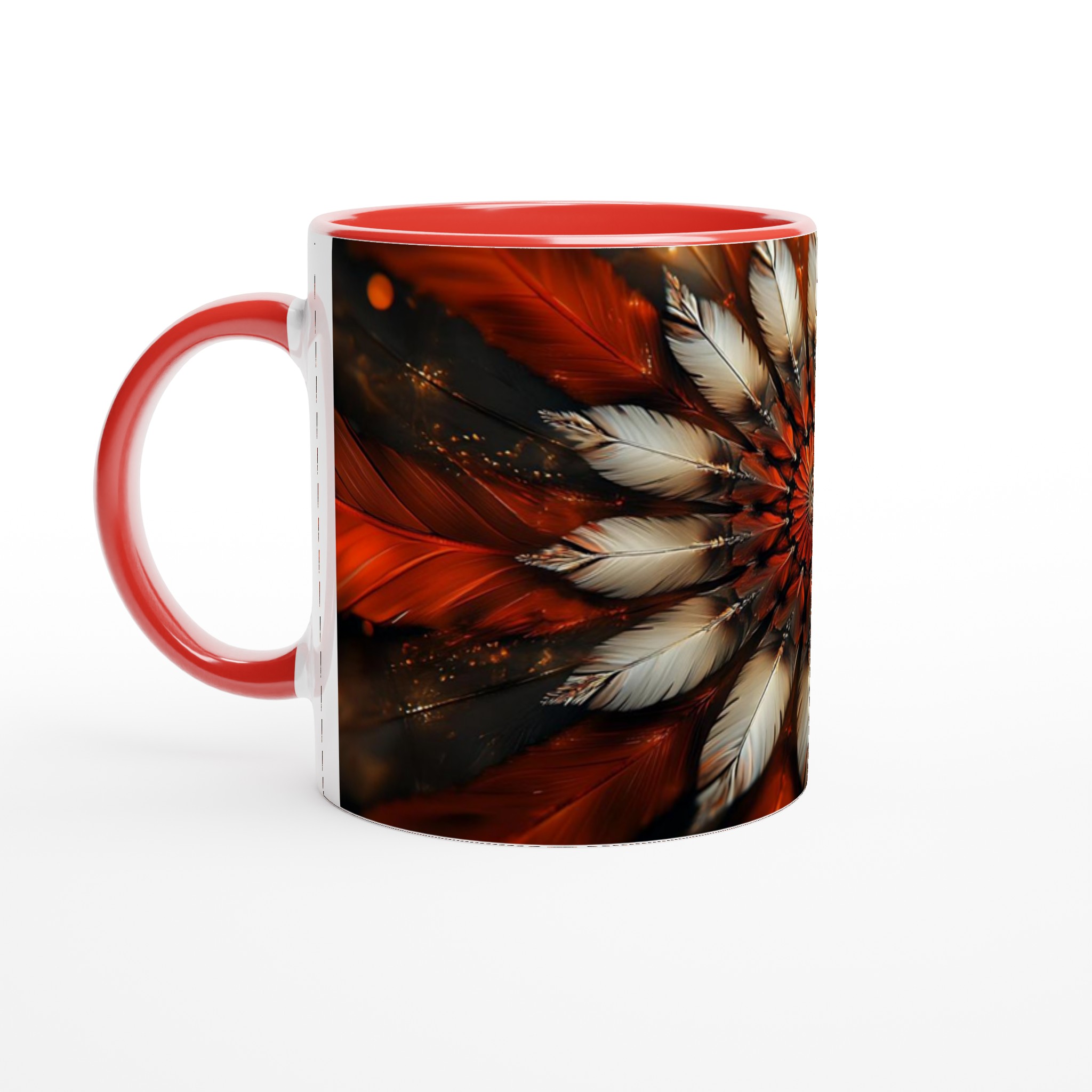 Konstnärlig Fjäderkalejdoskop Keramisk Mugg – Orange, Krämvit och Svart Abstrakt Design 5 51486bd6-db50-4ed2-b078-b38aae7e595b