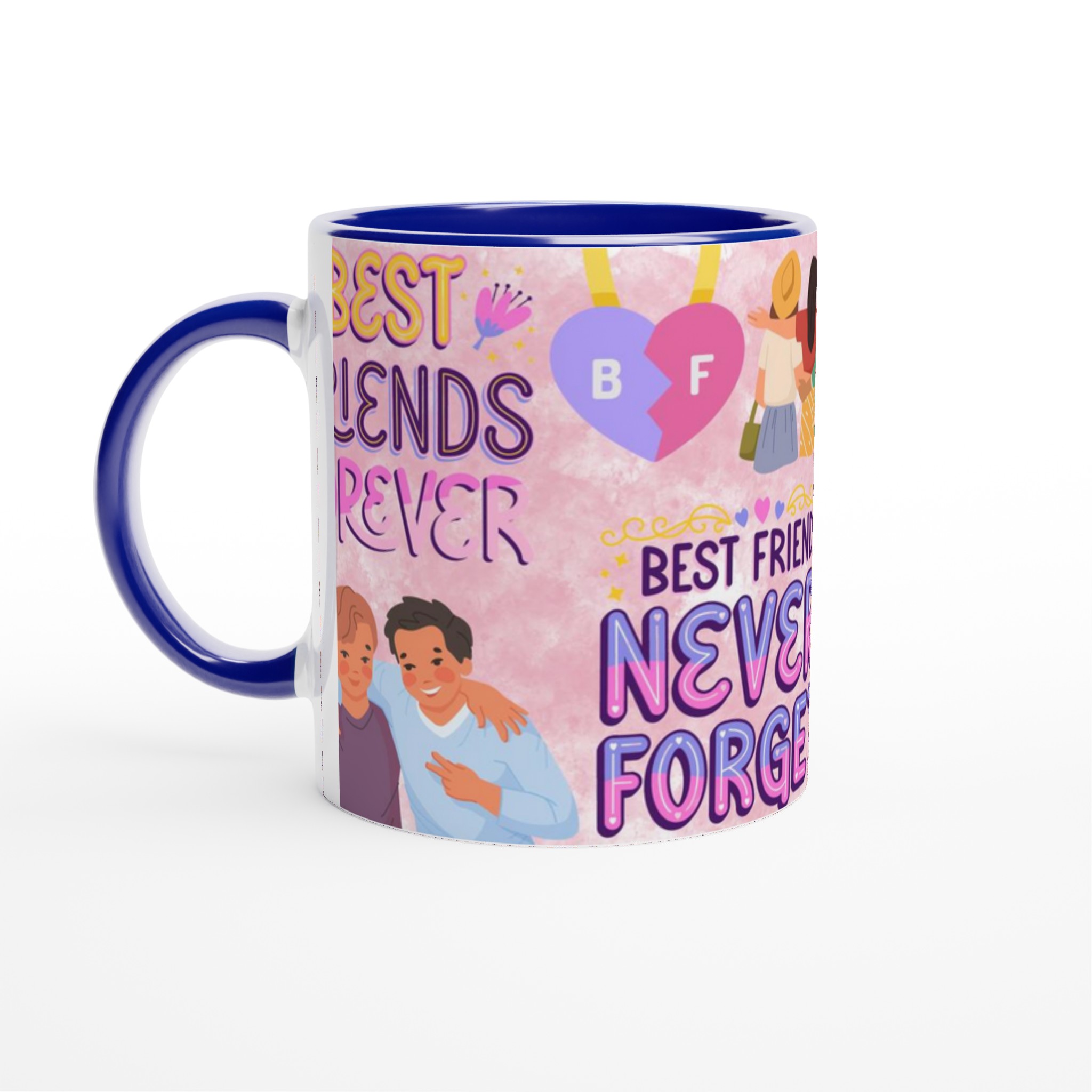 Vit 11oz keramisk mugg med bästa vänner-motiv i lekfulla pastellfärger 2 51be571c-ca79-4dd8-b4da-67081ea7591d