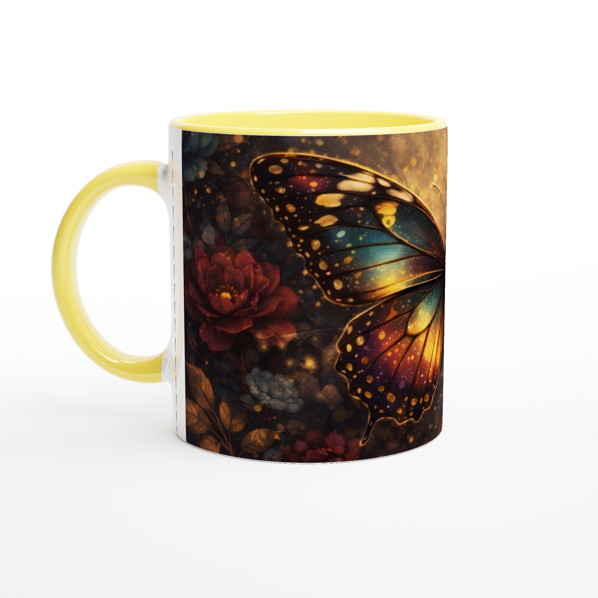 Elegant Vit 11oz Keramisk Mugg med Färgstark Fjärilsdesign – Välj Din Favoritfärg 3 51d66415-5f31-4714-93dc-e487689ce384
