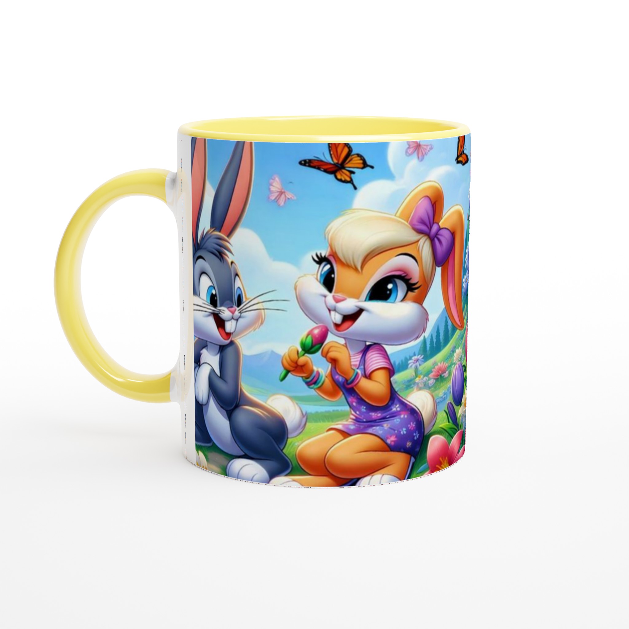 Vit 11oz keramisk mugg med lekfulla kaniner – välj bland sju livfulla färger 4 520db8a1-45a5-449e-958c-dd252d33c404