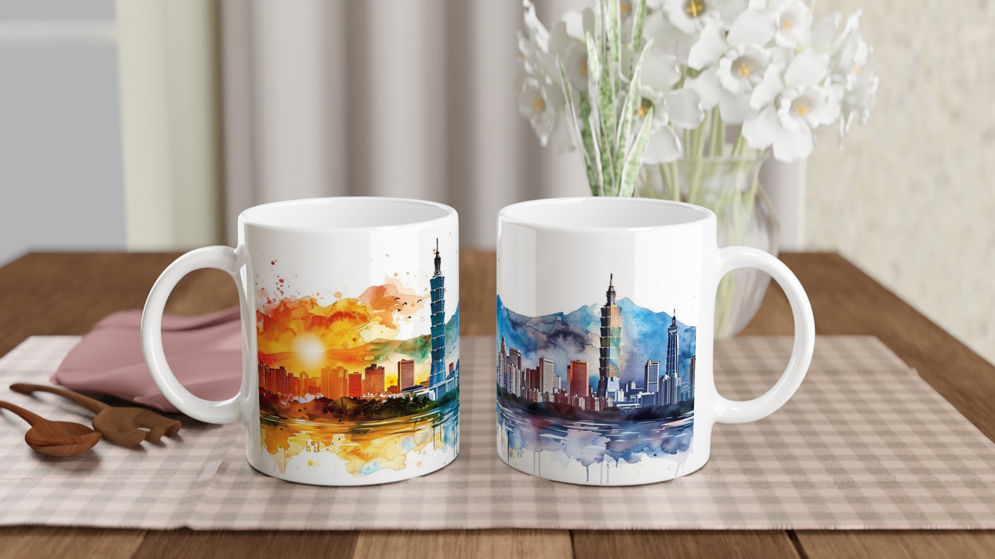 Taiwans Stadssilhuett i Akvarell - 11oz Keramisk Mugg i Valfri Färg 10 52b449af-5a0c-4152-871c-51ffab1037d3