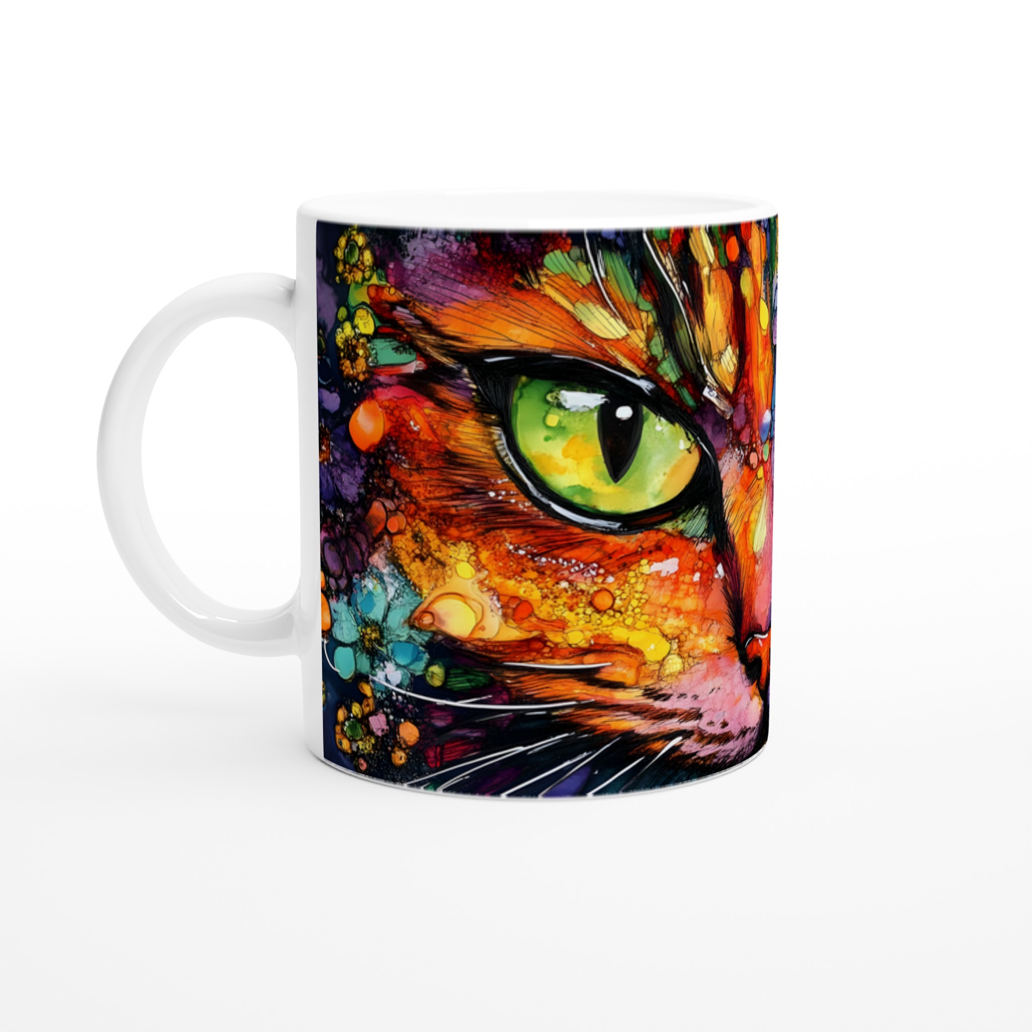 Vit 11oz keramisk mugg med färgstarkt kattmotiv – välj din favoritfärg för personlig stil 1 52d1982c-a15d-4c85-bd80-ea3d7b7f9c53