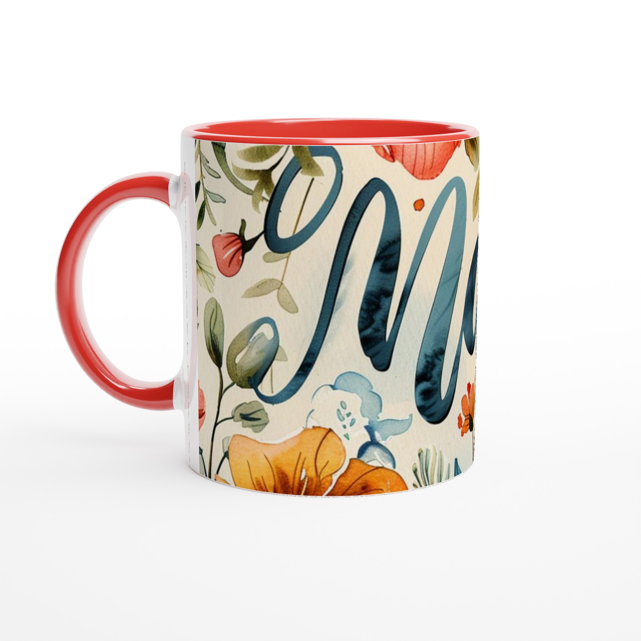 Vit 11oz keramisk mugg med elegant blomsterdesign och personlig touch i sju färgstarka nyanser 5 52dbecd7-23ae-4c33-95a5-dc011e1138f3