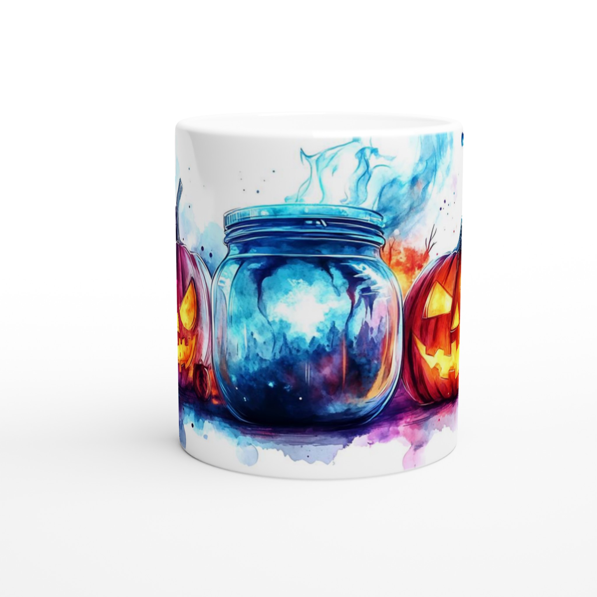Spooky Watercolor Halloween Mugg – Jack-o'-Lantern & Mystisk Burk i Färgstarka Tryck 8 53317cb3-3583-44e1-a8cb-191c04ffbb3d