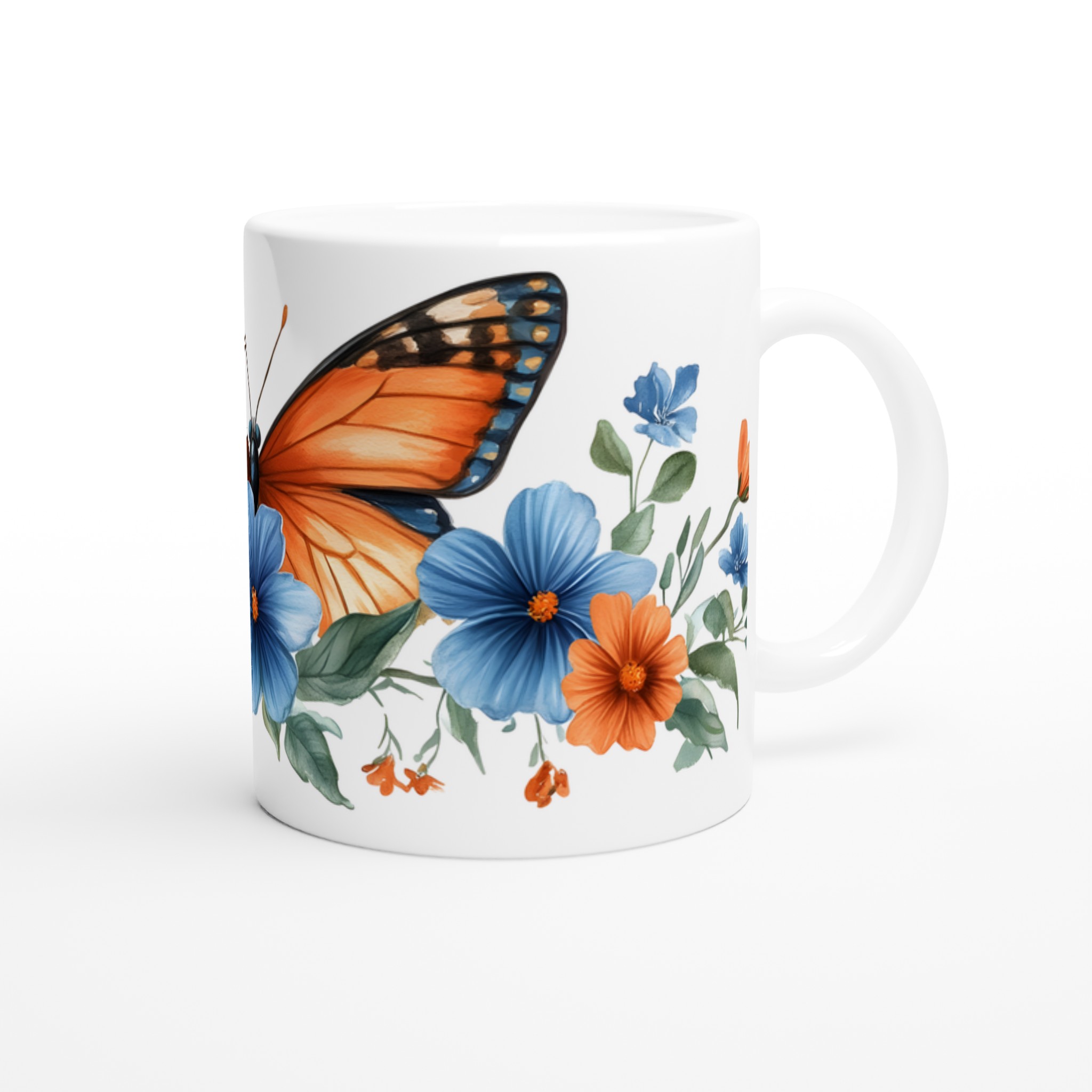 Fjärilsdröm Keramikmugg - Livfull Akvarelldesign med Blå & Orange Blommor – Välj Bland 7 Färger! 9 5345cf36-0cf5-4cb6-a4e0-d81270e03fcd