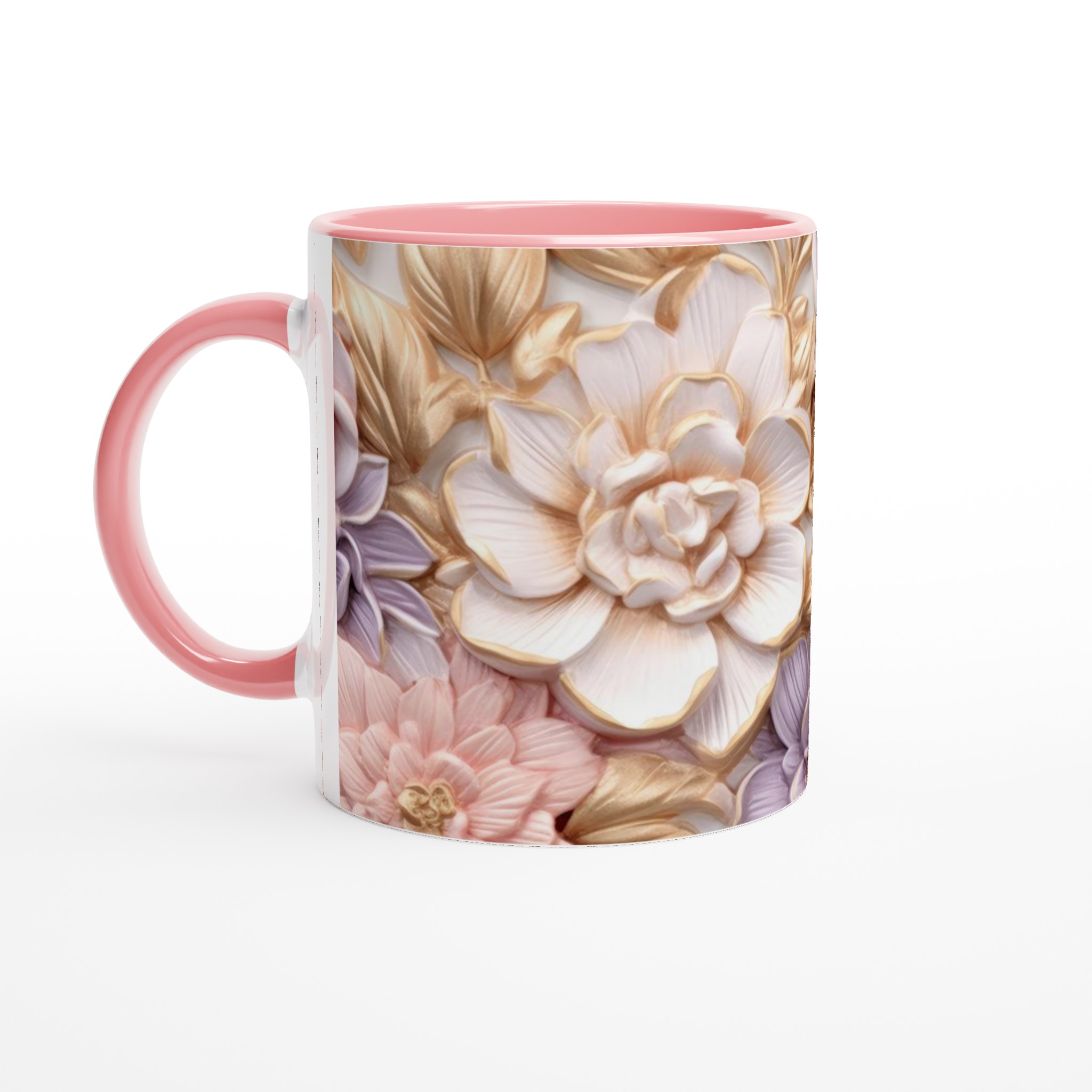 Vit 11oz keramisk mugg med elegant blomsterdesign i flera färger 6 536c707d-0363-4a07-b114-d2417bb1f10a
