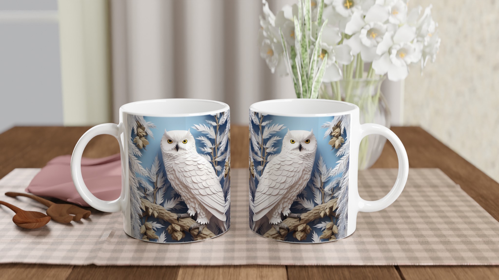 Vit 11oz keramisk mugg med elegant snövitt ugglemotiv – välj bland sju färgstarka keramfärger 10 53848ab8-d541-4ef2-8c21-34e778aa0862