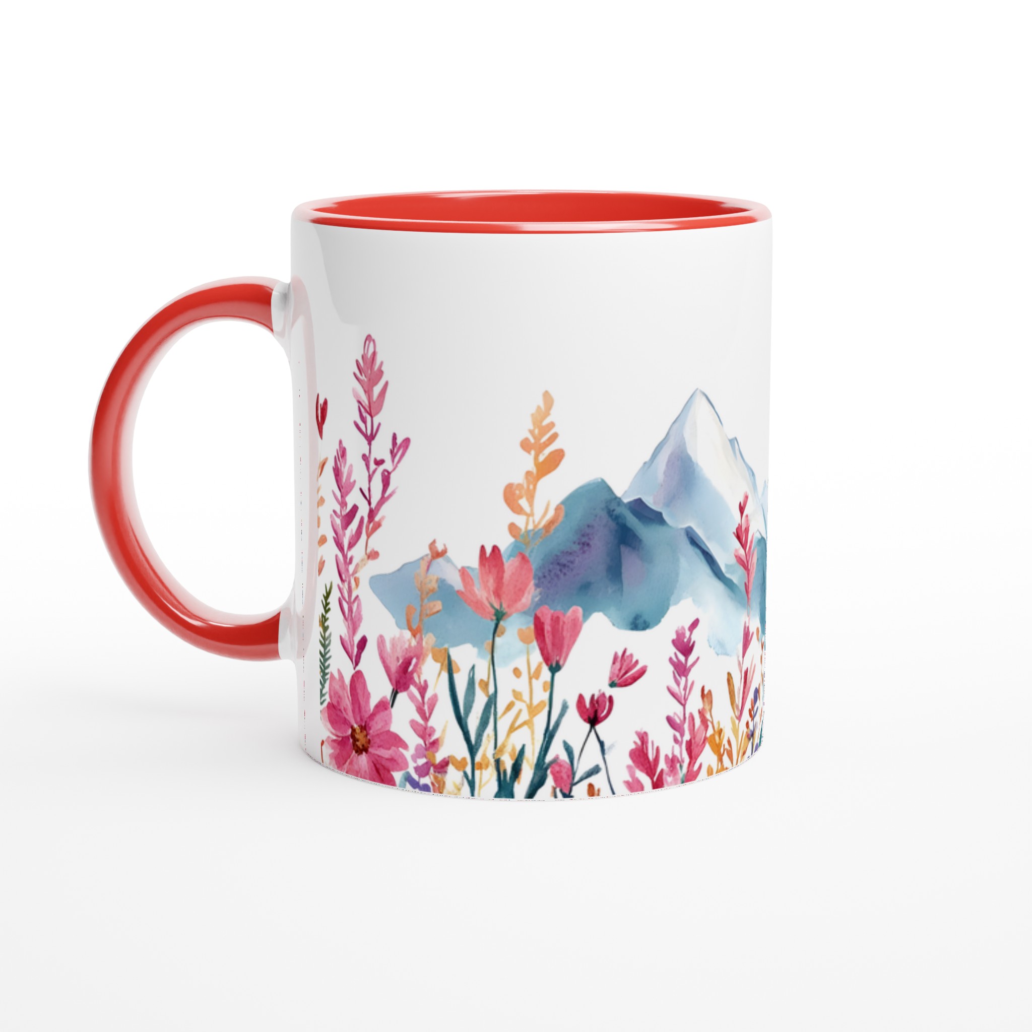 Akvarellblommig bergsmugg – 11 oz keramikmugg i ditt val av sju livfulla färger 5 538bb92a-8c44-4993-9034-43ab842dc406