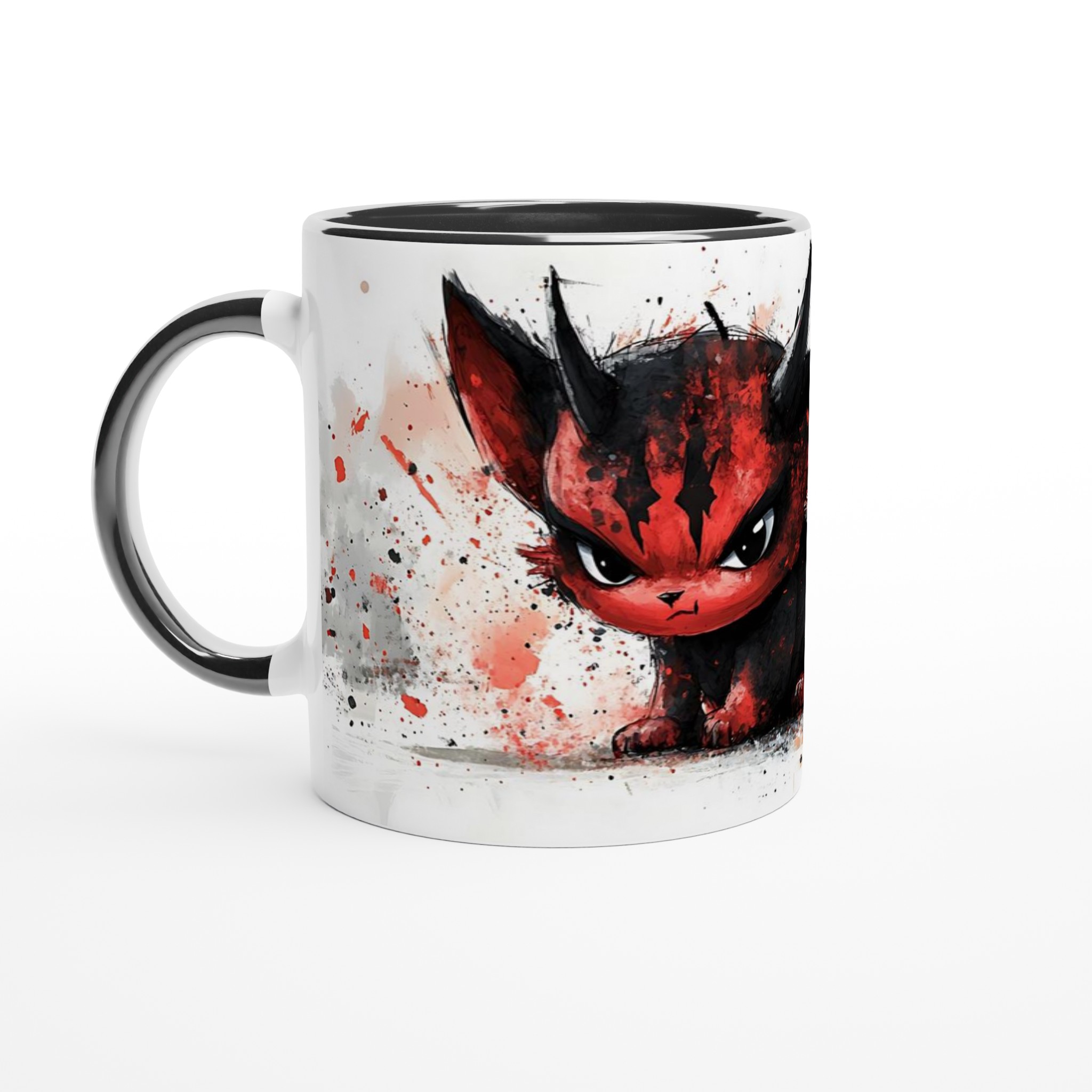 Red Devil Kitten Mugg - Unikt Svart & Rött Akvarelltryck i 11oz Keramik 4 53a828fa-7b05-4334-846a-bcb62080203e