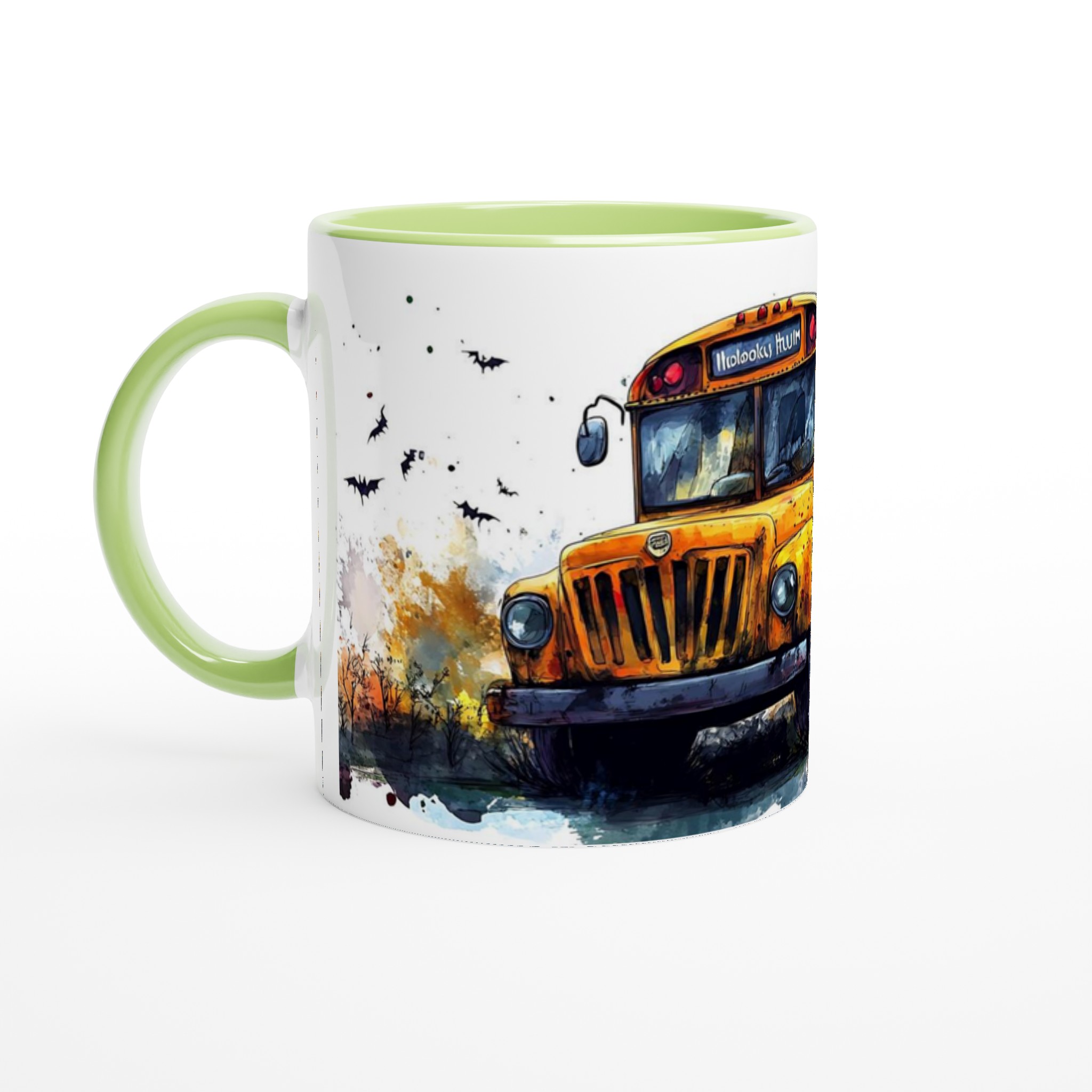 Mystisk Skolbuss Halloween Mugg – Skelett på Spökfärd i Akvarellstil, 11oz Keramikmugg 7 53b21908-114e-4598-9f85-20360af30e2d
