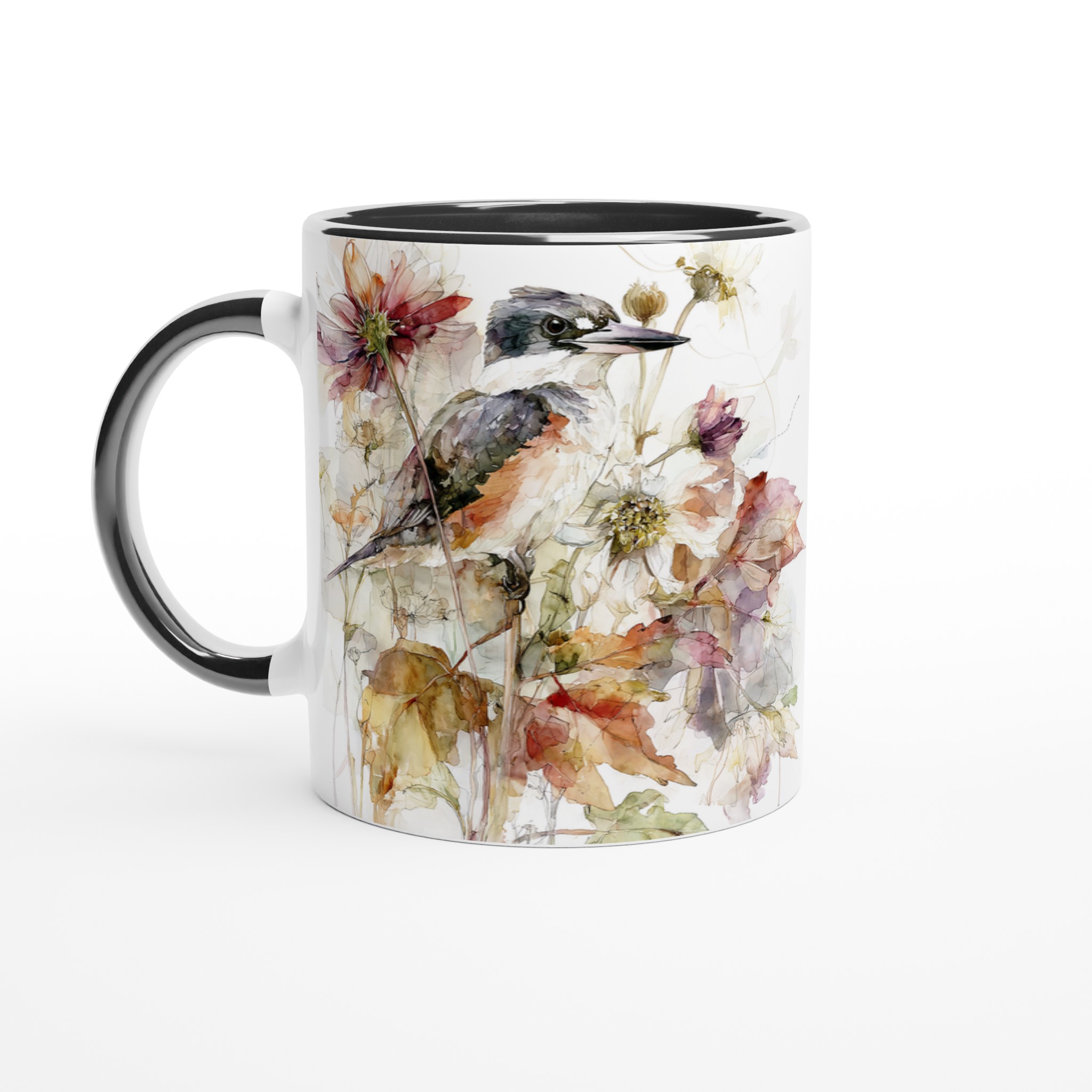 Vit 11oz keramisk mugg med konstnärligt fågelmotiv i mjuka höstnyanser 4 53c8d9e2-36ef-436b-97e0-a6039064157d