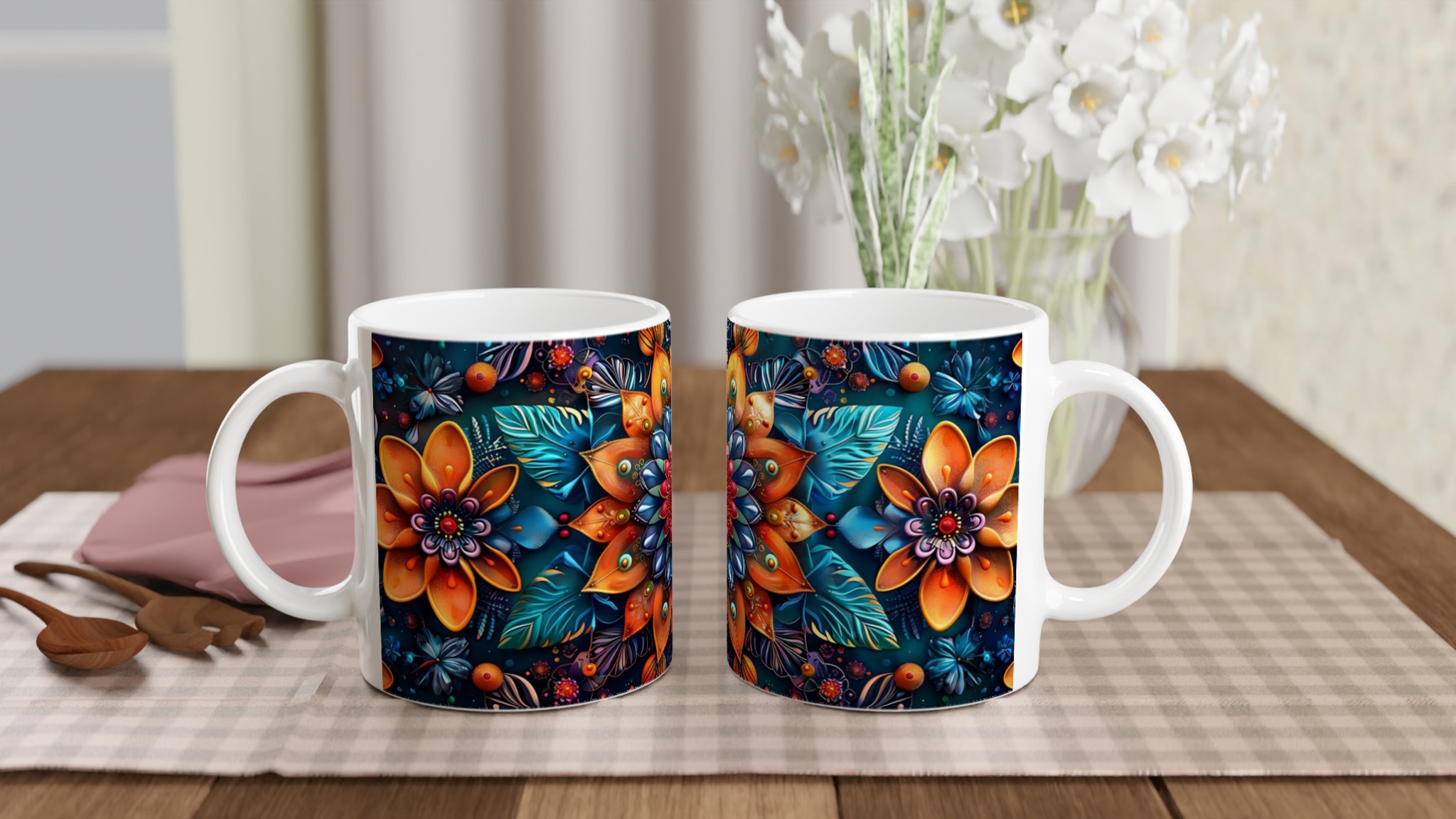 Mångfärgad abstrakt blommig keramikmugg – 11 oz premium kaffemugg i 7 livfulla färger 10 53f51ee1-473e-4faf-b326-6dd372ae496b