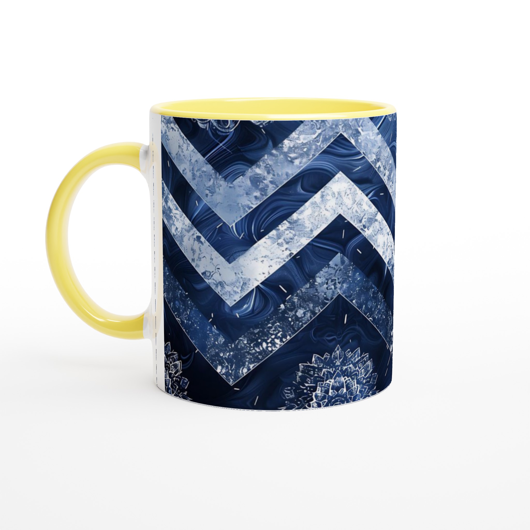 Vit 11oz keramisk mugg med stilren blå zigzag och mandalamönster – välj bland sju färgstarka keramiknyanser 3 54202f65-df33-419f-bb7d-1a6b219c2fcd