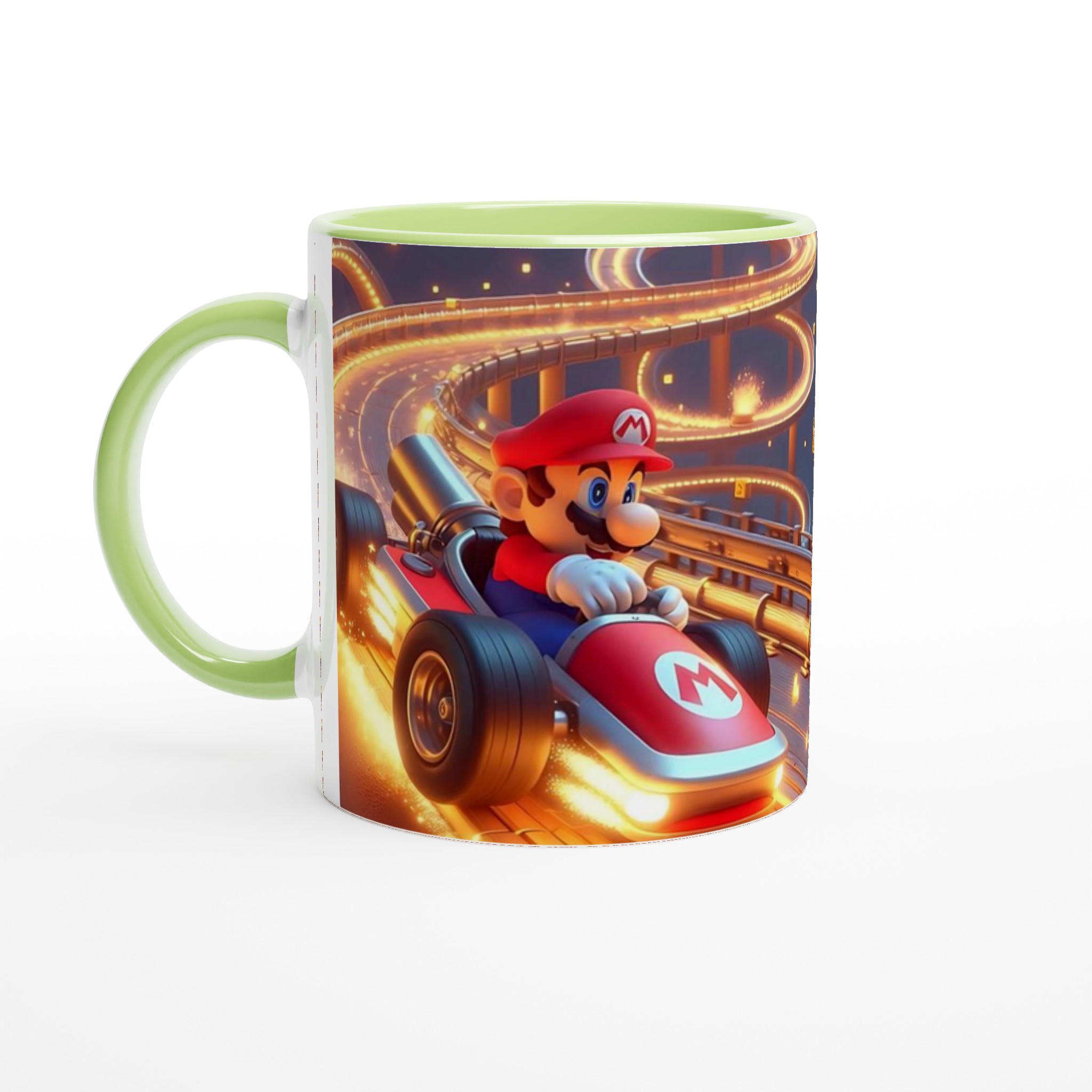Vit 11oz keramisk mugg med dynamiskt racerbilsdesign i ditt val av sju färgstarka nyanser 7 5436f46f-5670-4e13-971c-95ed568afe5e